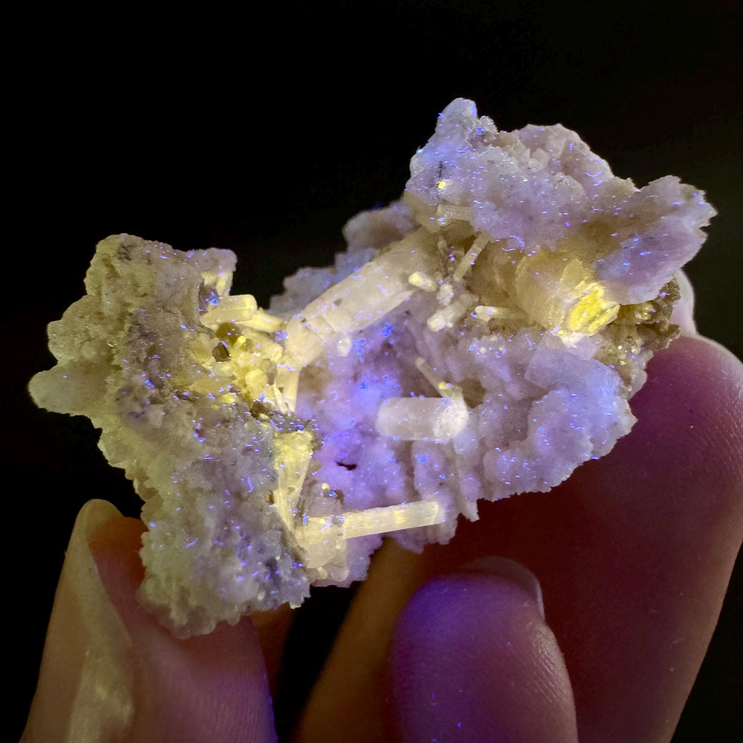 Pink Fluorapatite on Albite | UV reactive crystal, rare mineral specimen from Pakistan