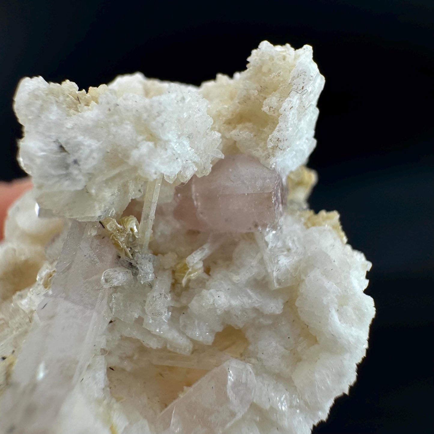 Pink Fluorapatite on Albite | UV reactive crystal, rare mineral specimen from Pakistan