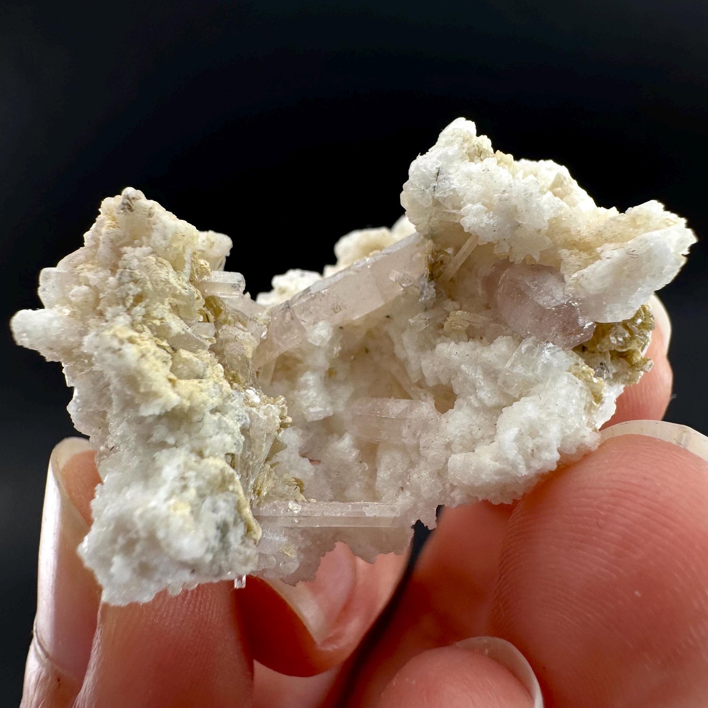 Pink Fluorapatite on Albite | UV reactive crystal, rare mineral specimen from Pakistan