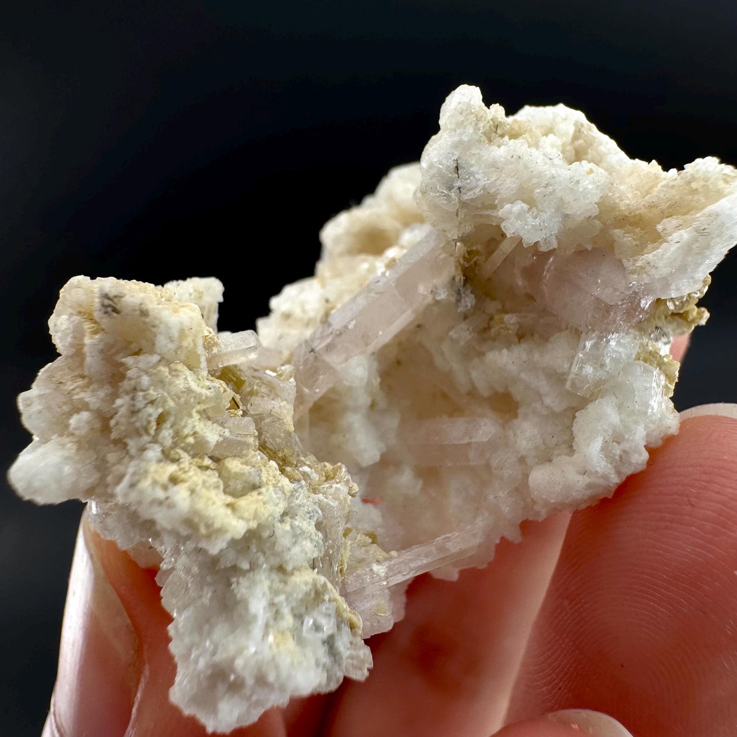 Pink Fluorapatite on Albite | UV reactive crystal, rare mineral specimen from Pakistan