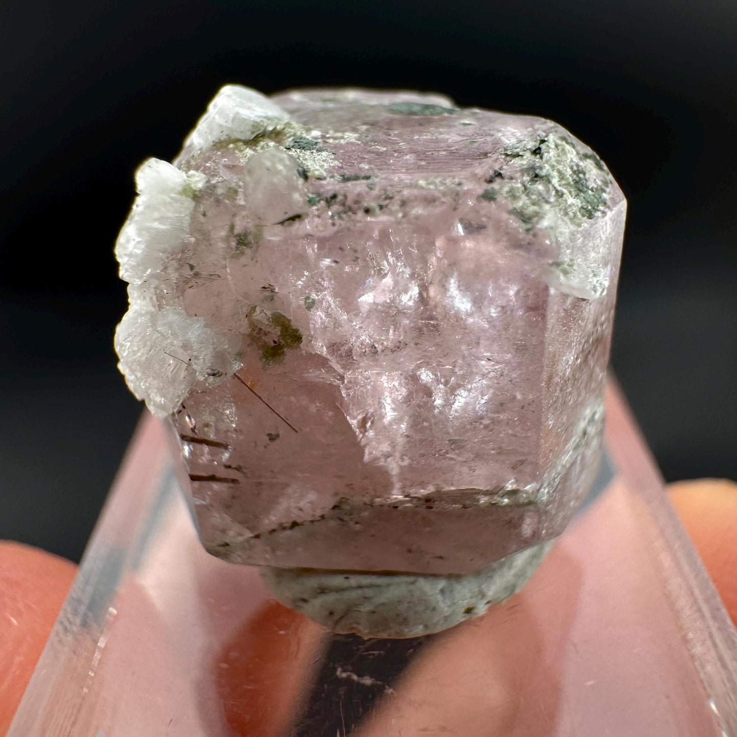 Pink Fluorapatite with Black Tourmaline | UV reactive crystal, rare mineral specimen from Pakistan
