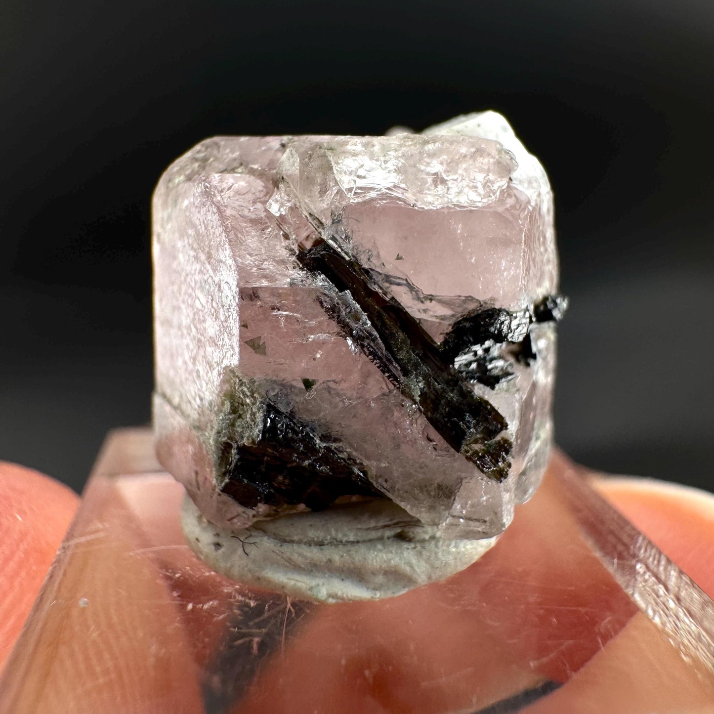 Pink Fluorapatite with Black Tourmaline | UV reactive crystal, rare mineral specimen from Pakistan