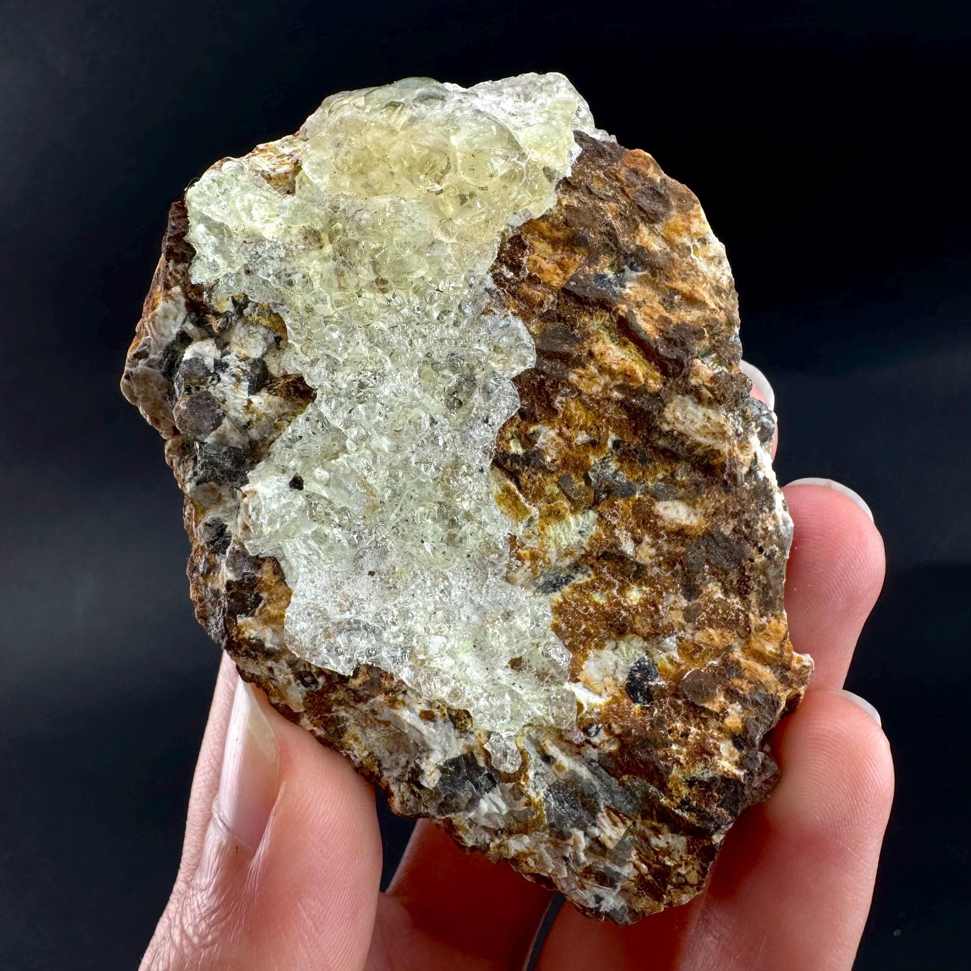 Hyalite Opal on Matrix | UV reactive crystal, green fluorescent mineral specimen from Namibia