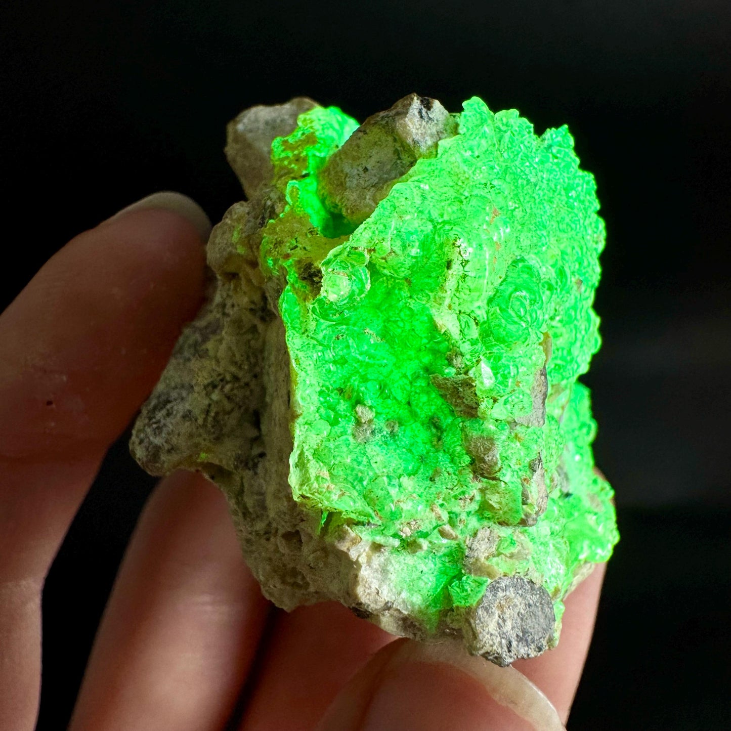 Hyalite Opal on Matrix | UV reactive crystal, green fluorescent mineral specimen from Namibia