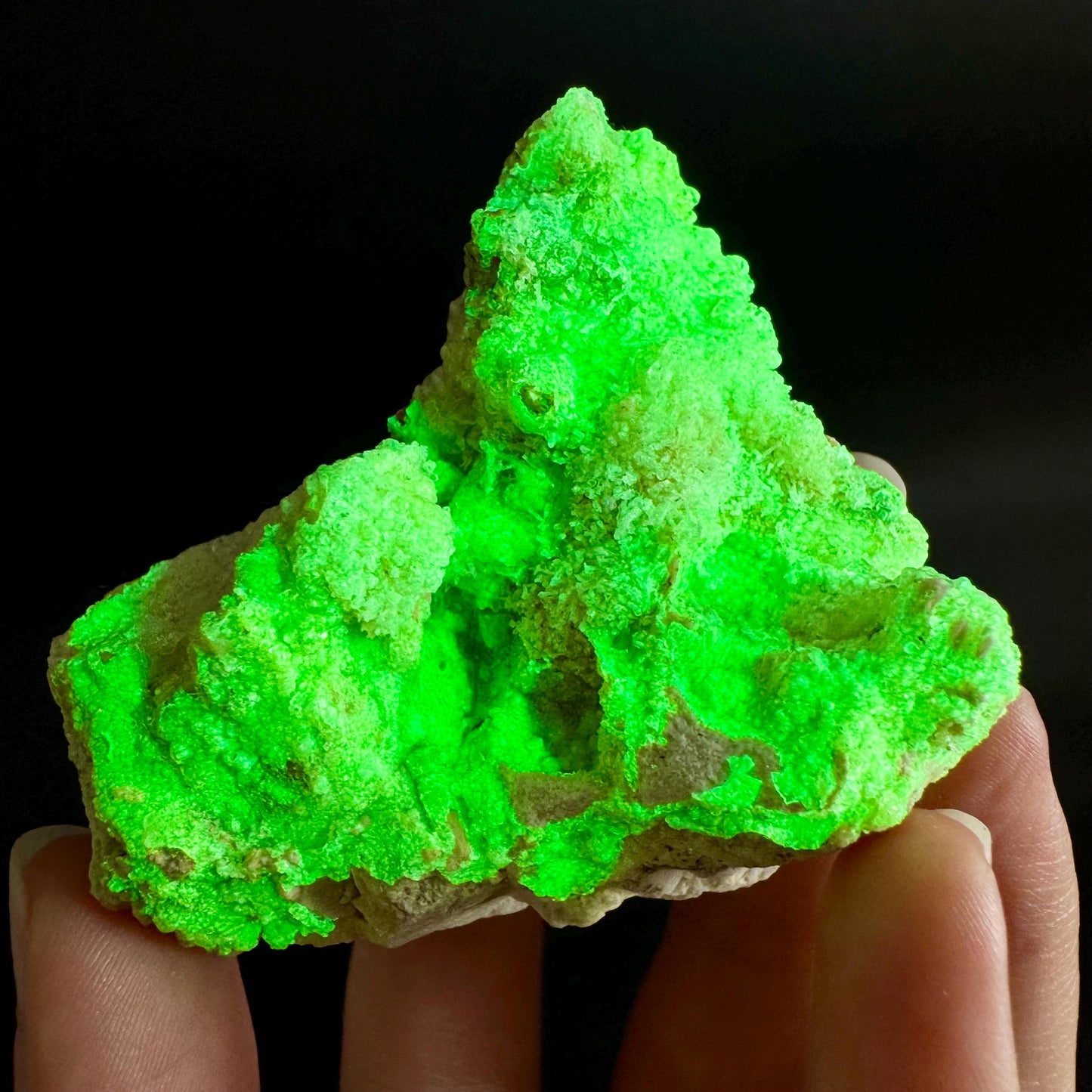 Hyalite Opal on Matrix | UV reactive crystal, green fluorescent mineral specimen from Namibia