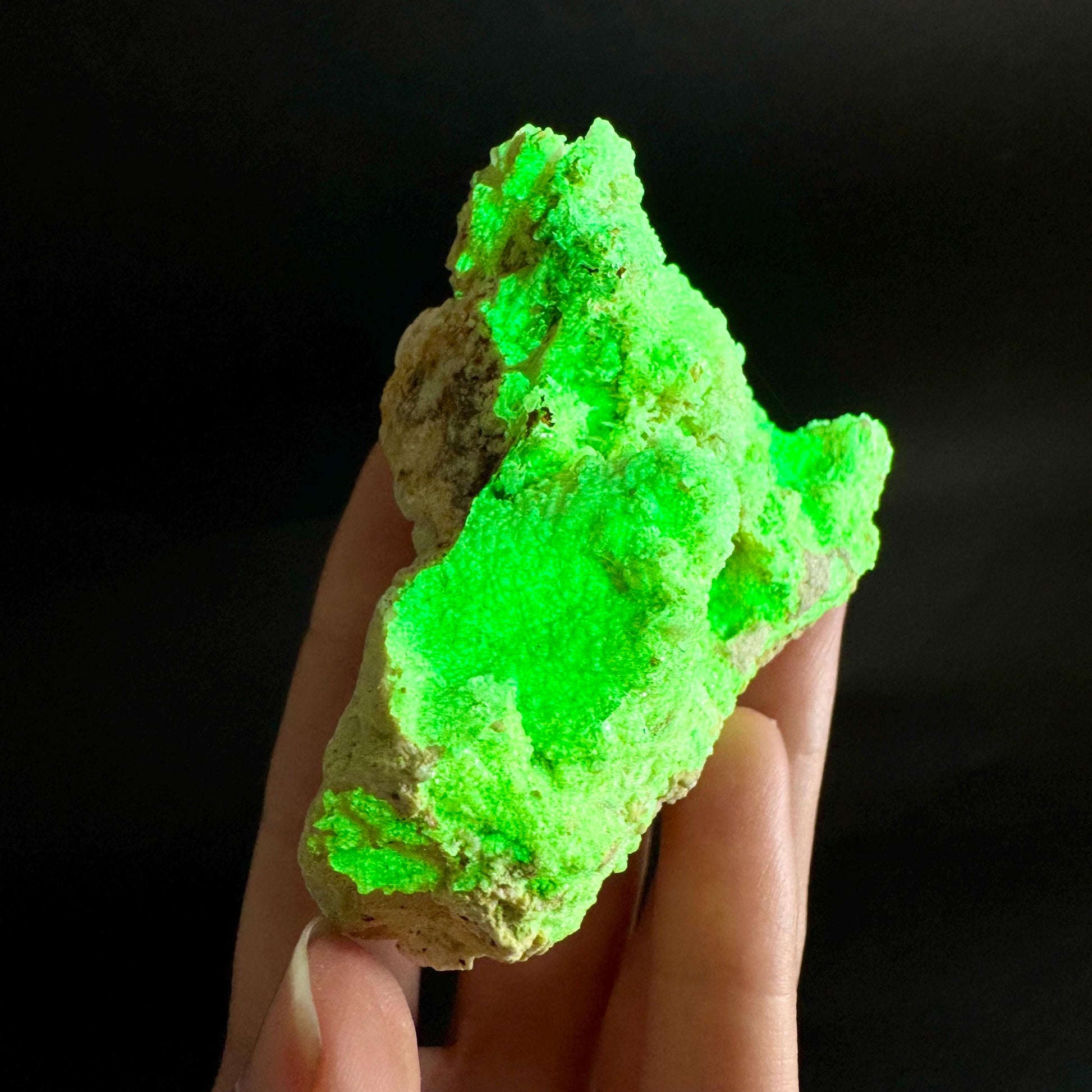 Hyalite Opal on Matrix | UV reactive crystal, green fluorescent mineral specimen from Namibia