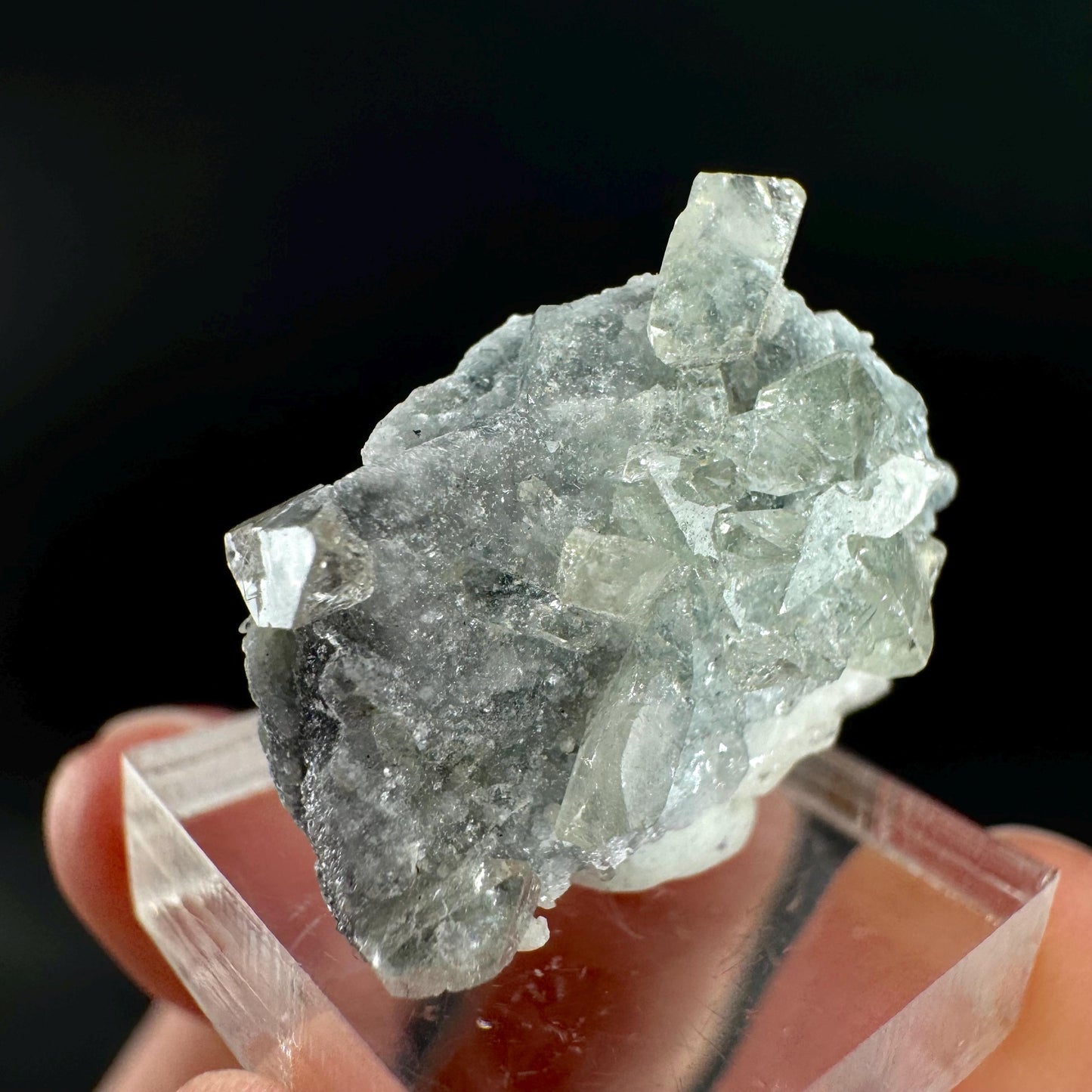 Herderite with Black Tourmaline on Albite | light green crystal, rare mineral specimen from Pakistan