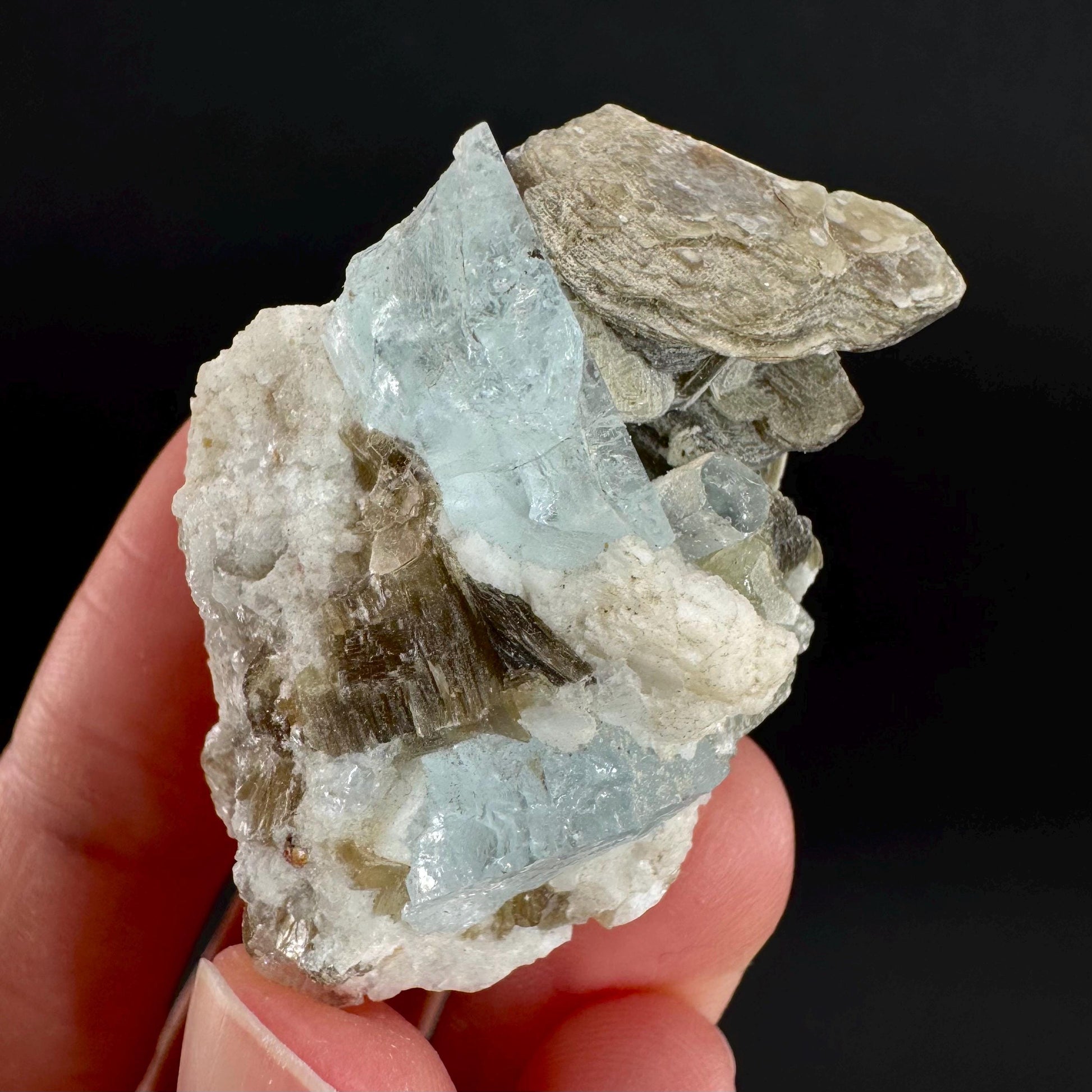 Aquamarine with Muscovite | natural blue crystal, mineral specimen from Pakistan