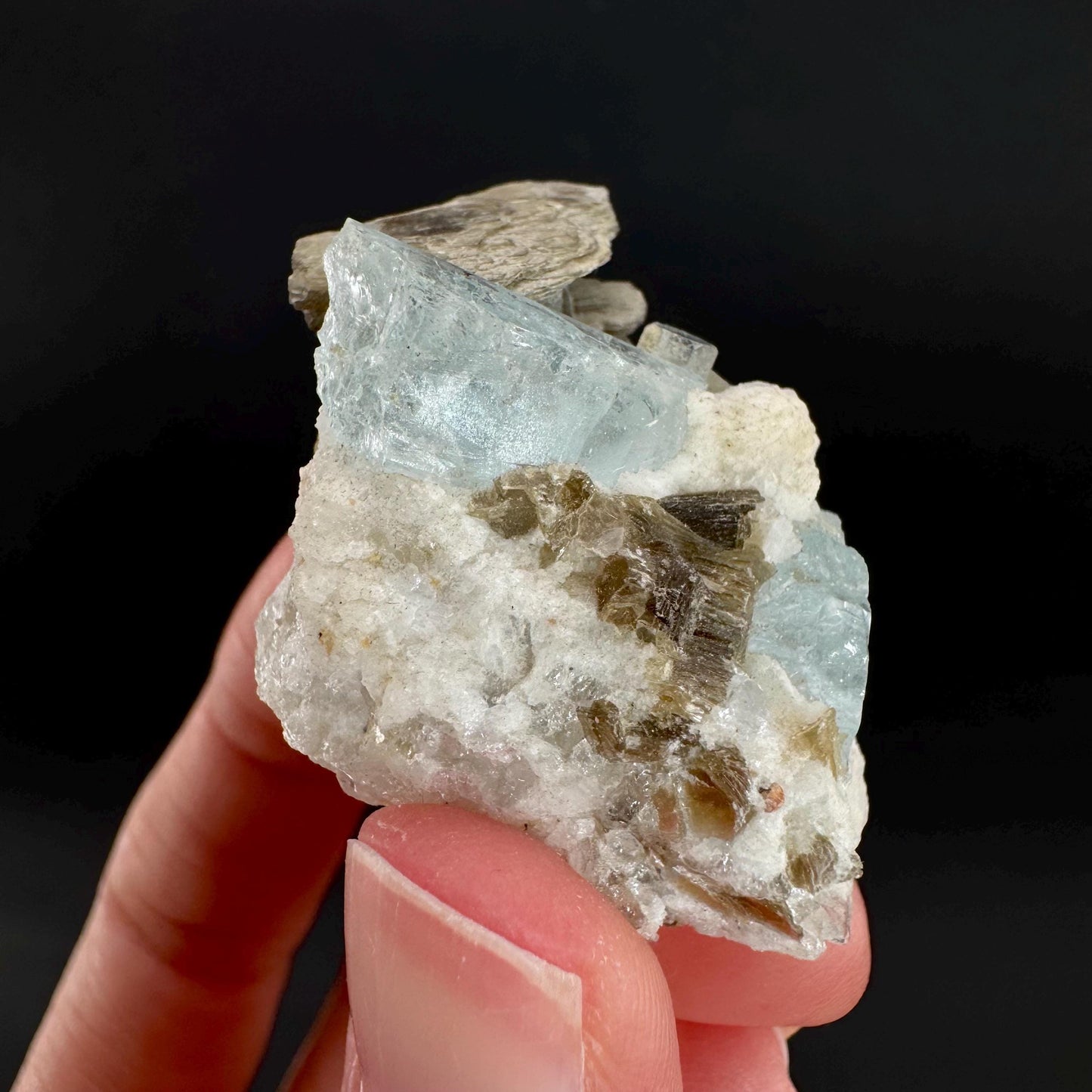 Aquamarine with Muscovite | natural blue crystal, mineral specimen from Pakistan