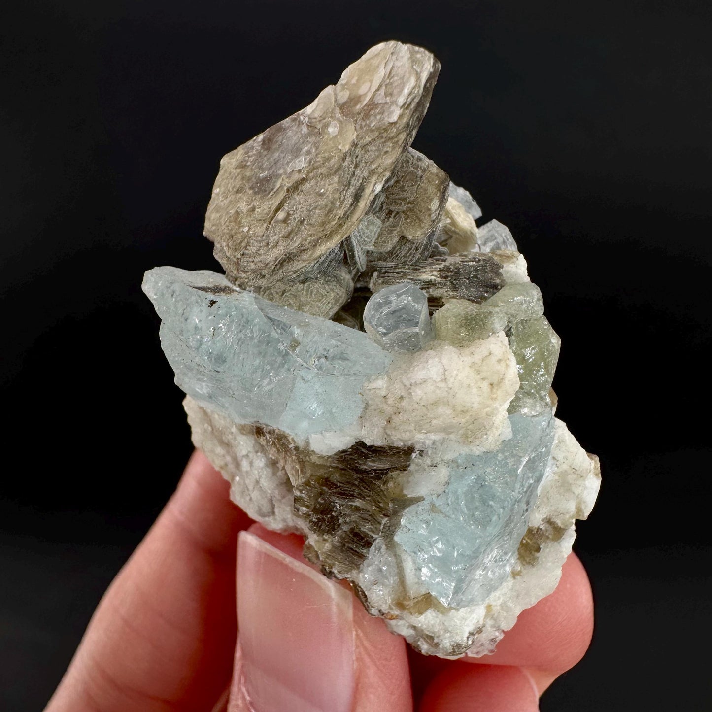 Aquamarine with Muscovite | natural blue crystal, mineral specimen from Pakistan
