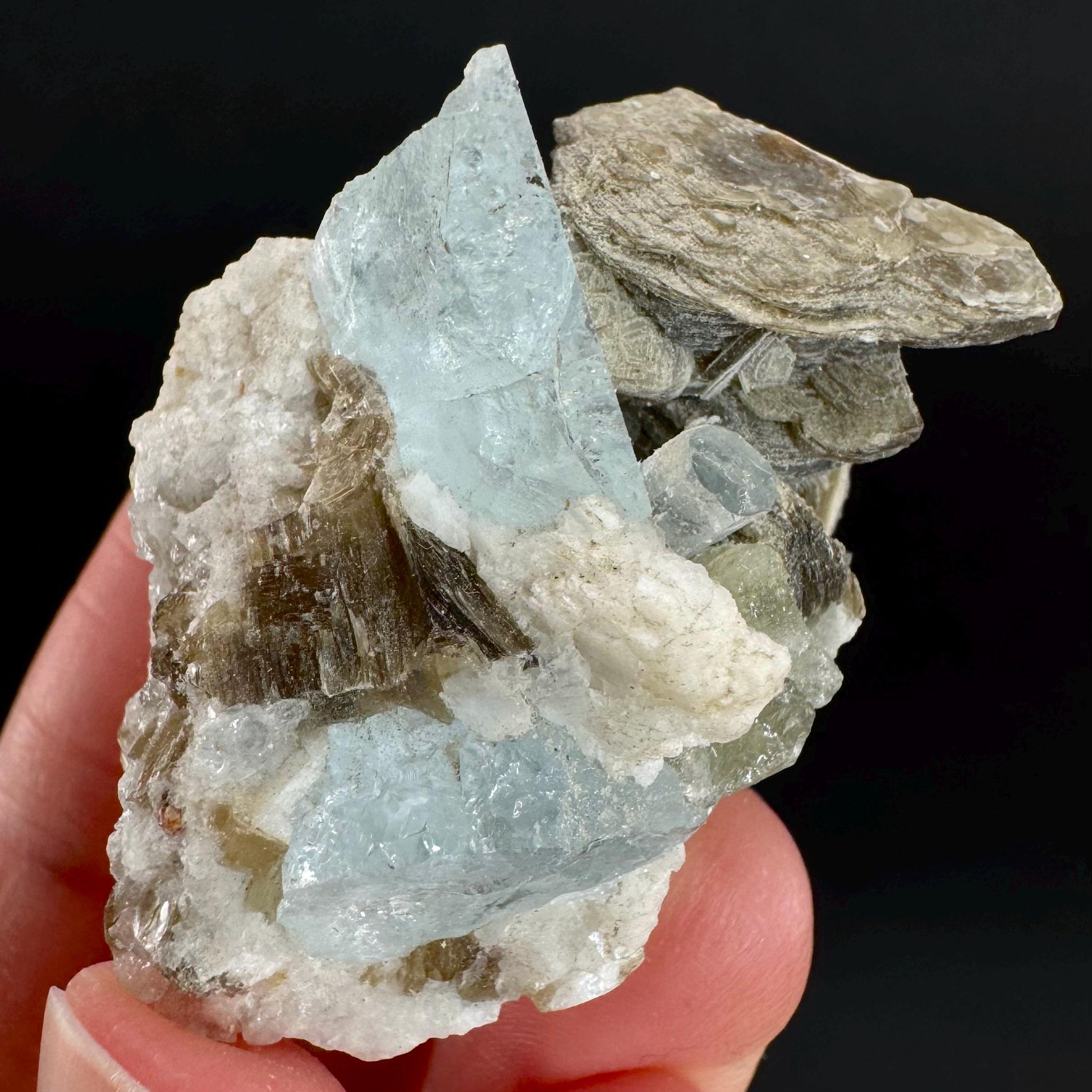 Aquamarine with Muscovite | natural blue crystal, mineral specimen from Pakistan