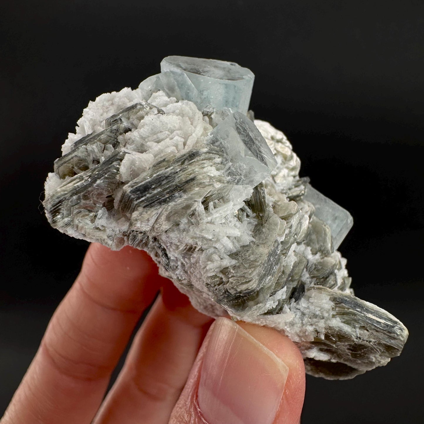 Aquamarine with Muscovite | natural blue crystal, mineral specimen from Pakistan