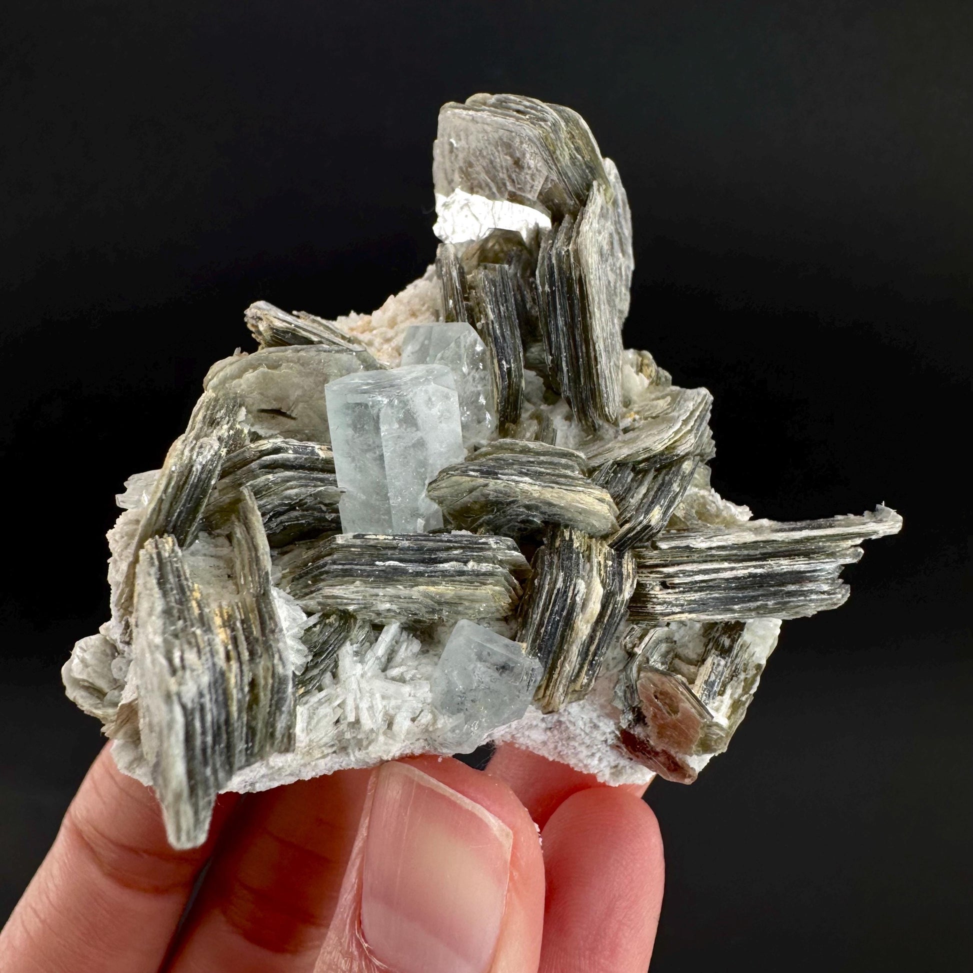 Aquamarine with Muscovite | natural blue crystal, mineral specimen from Pakistan