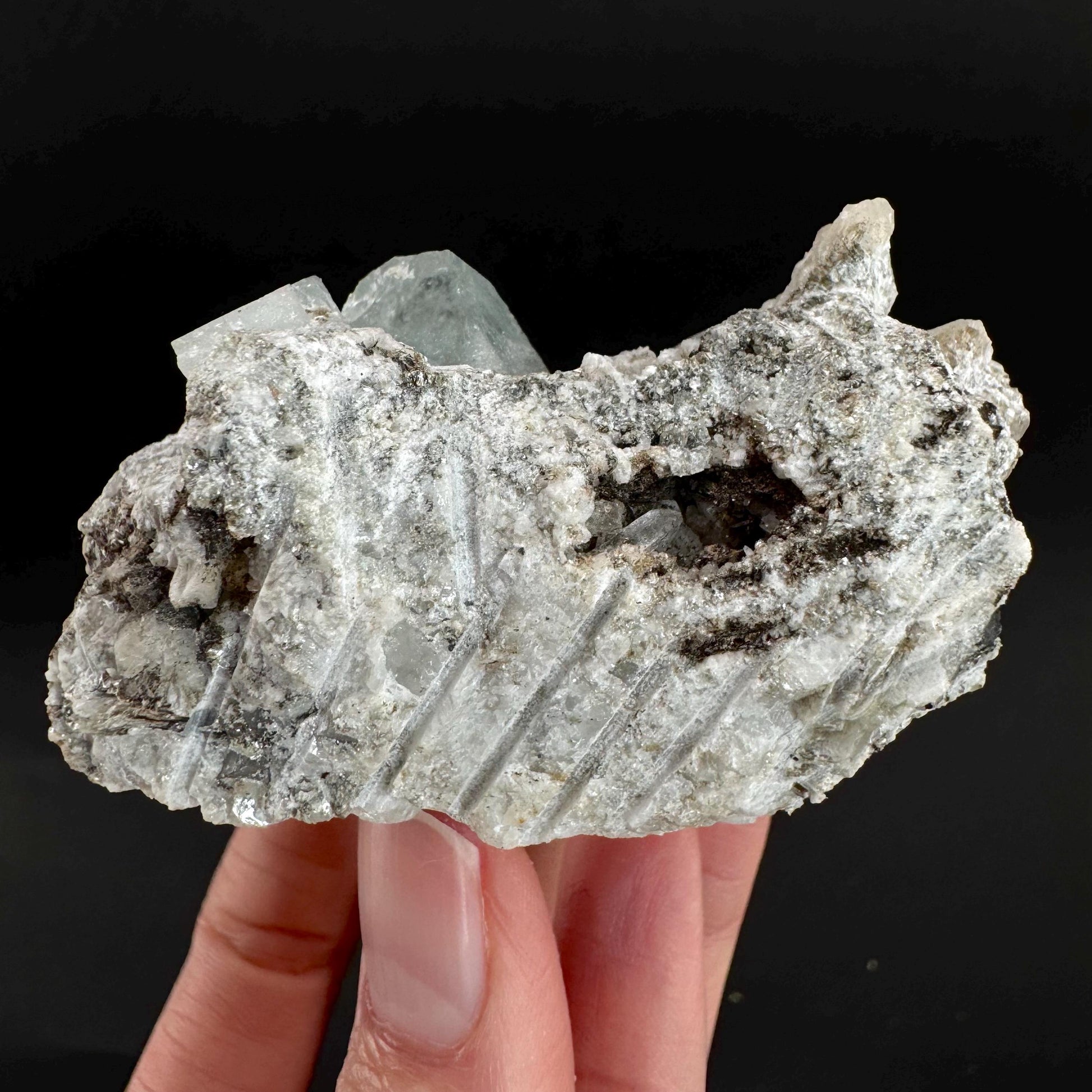 Aquamarine with Quartz & Albite | natural blue crystal, mineral specimen from Pakistan