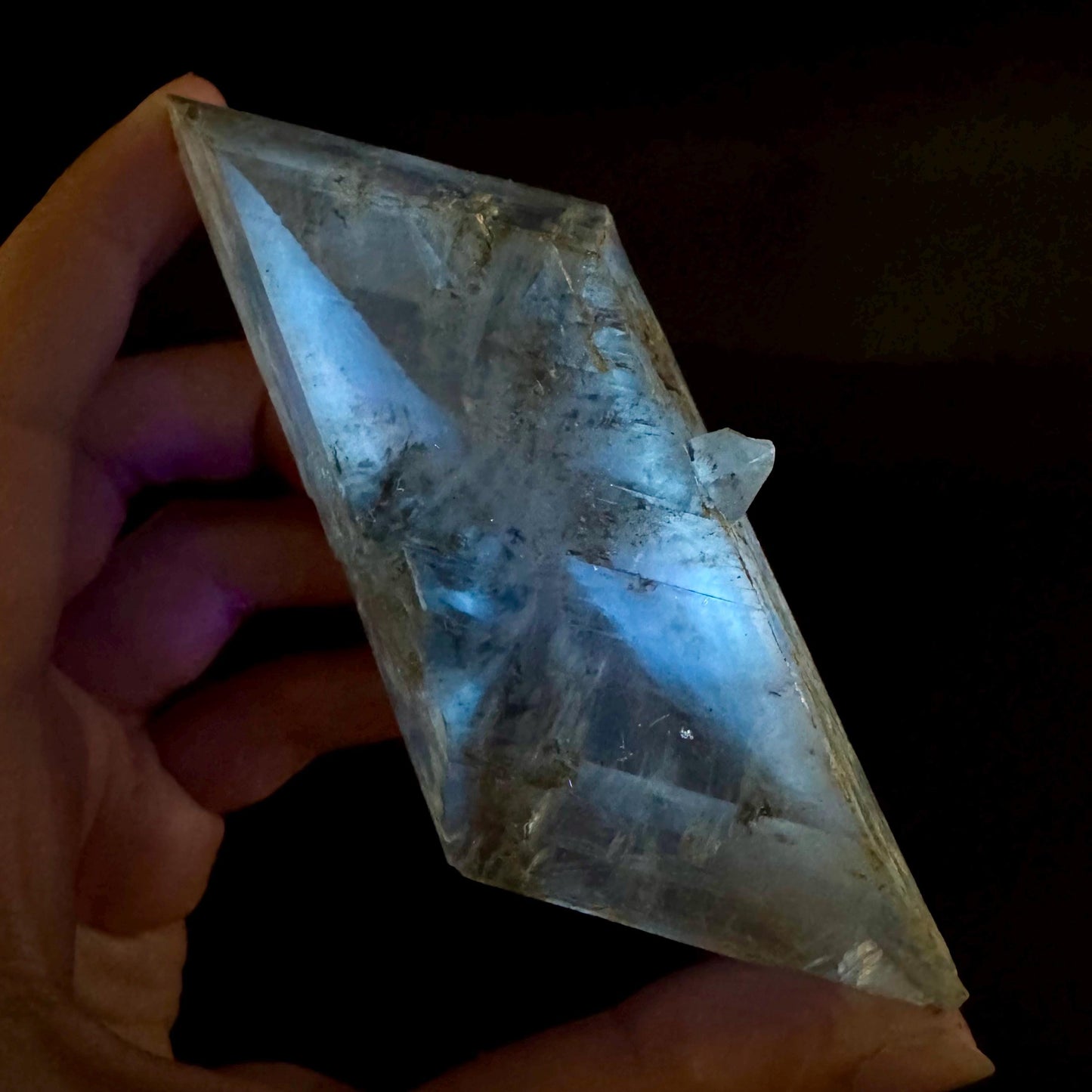 Hourglass Selenite | Phosphorescent UV Reactive Gypsum Crystal from Canada