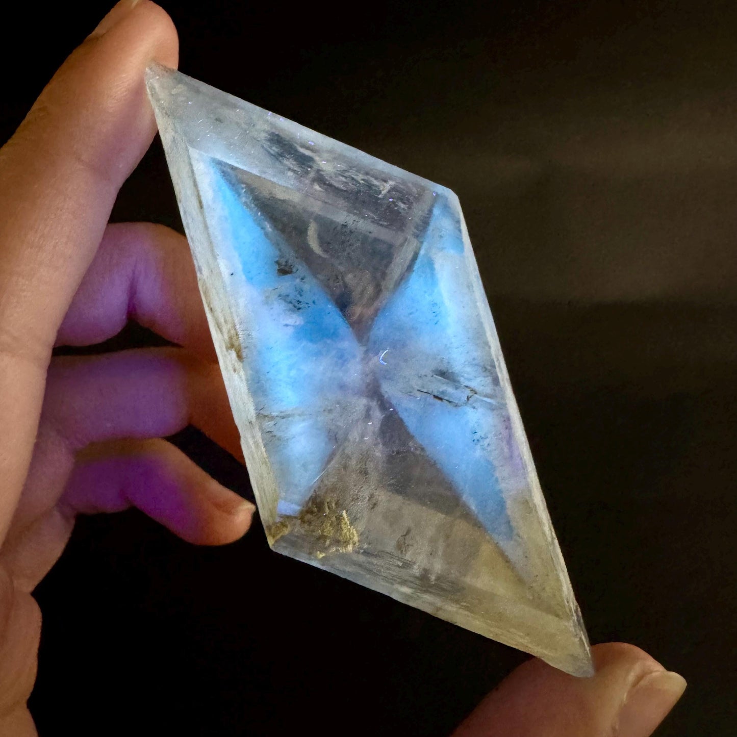 Hourglass Selenite | Phosphorescent UV Reactive Gypsum Crystal from Canada