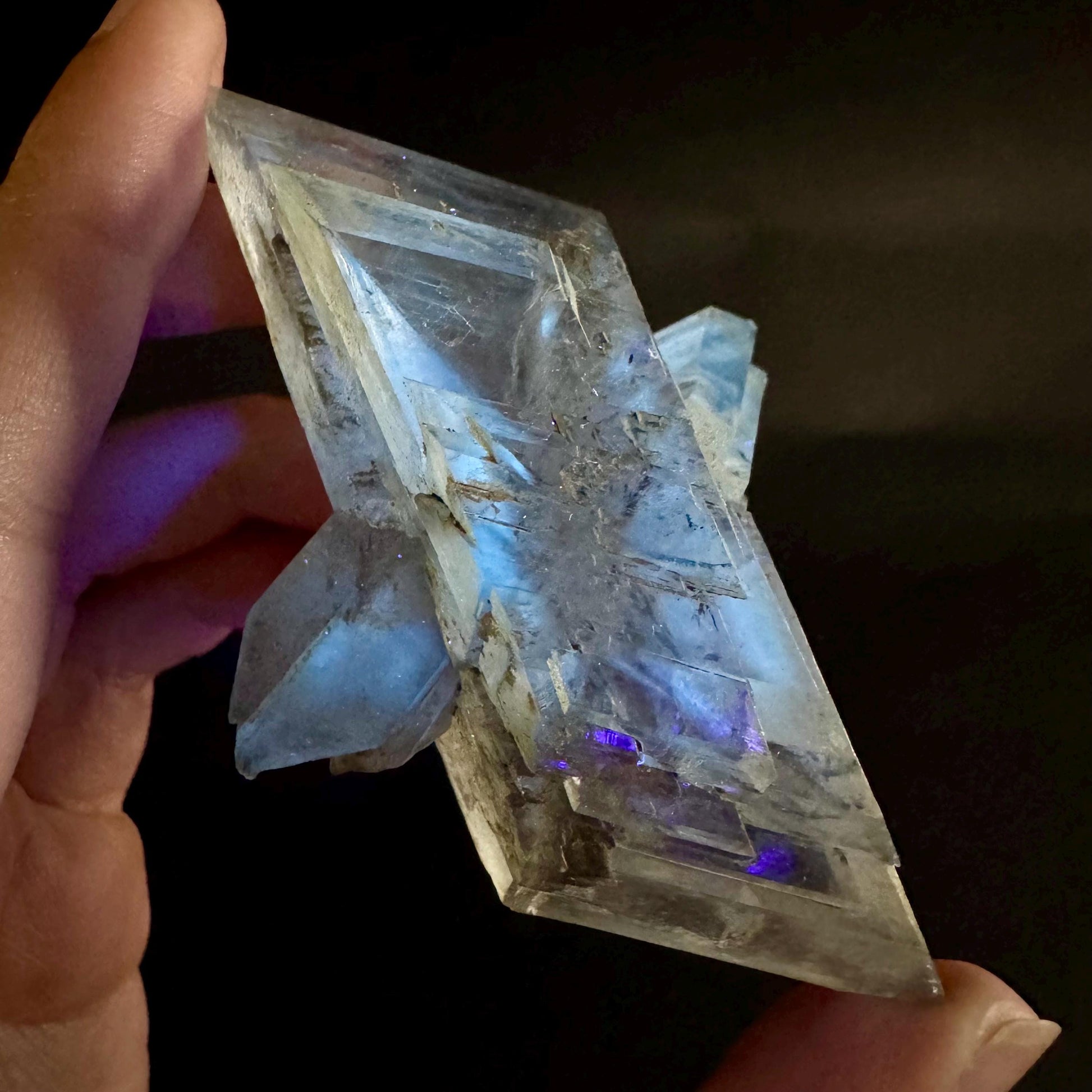 Hourglass Selenite | Phosphorescent UV Reactive Gypsum Crystal from Canada