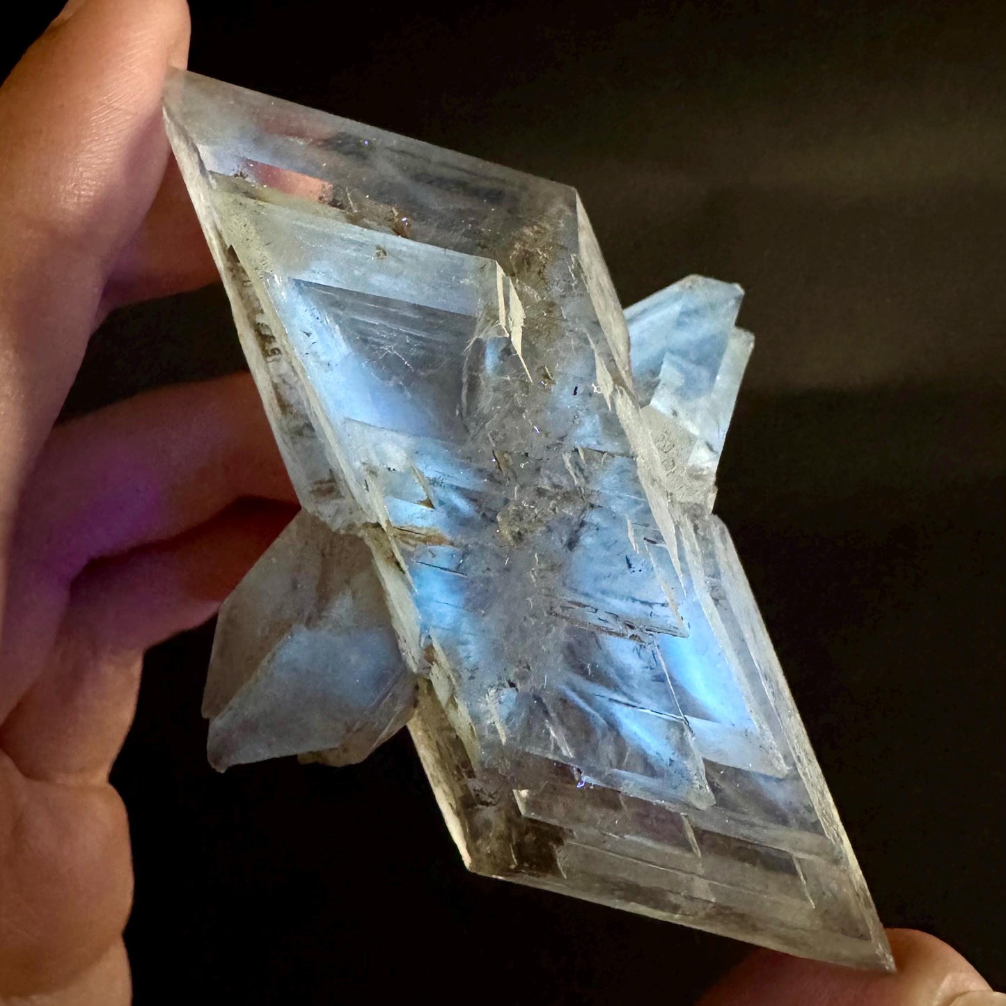 Hourglass Selenite | Phosphorescent UV Reactive Gypsum Crystal from Canada