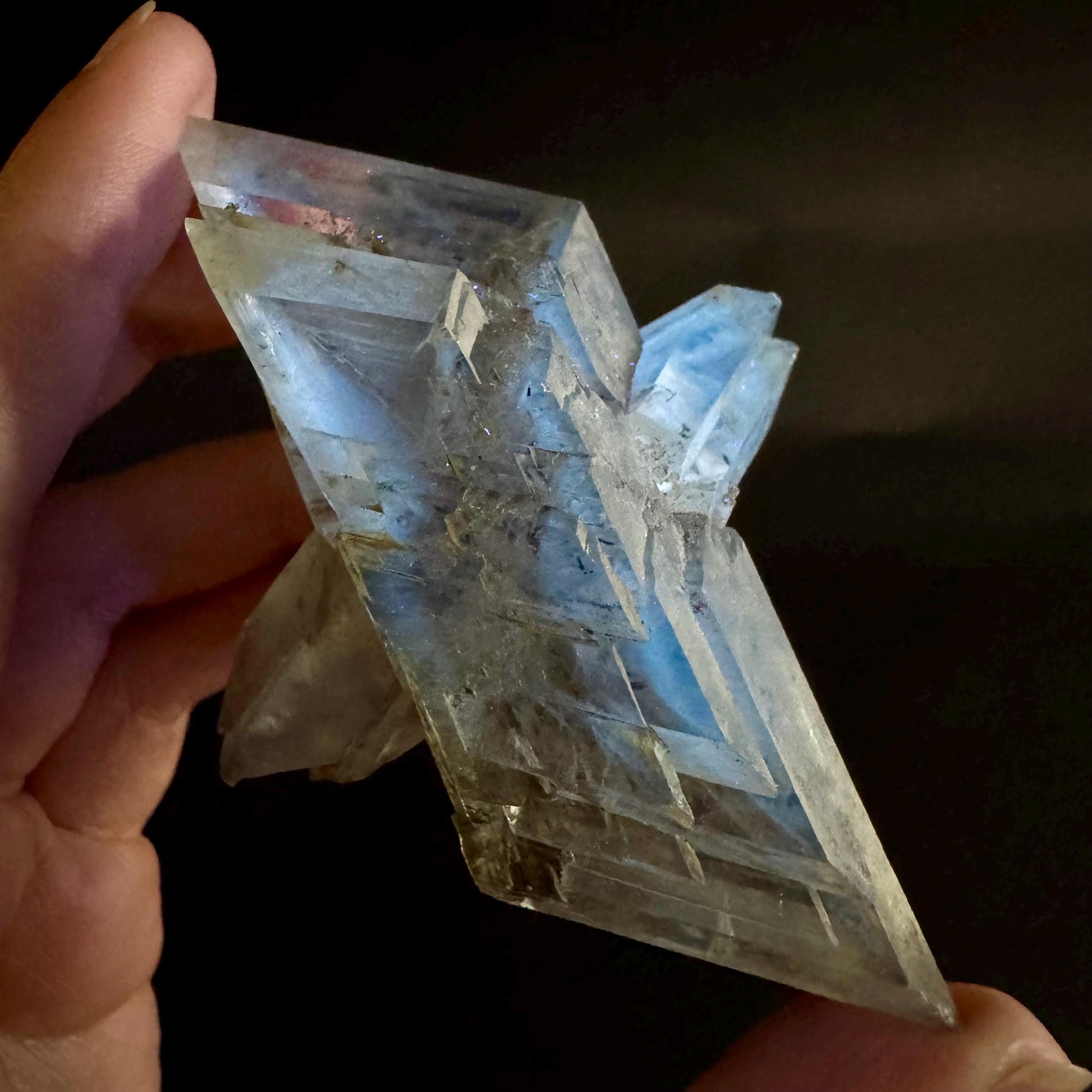 Hourglass Selenite | Phosphorescent UV Reactive Gypsum Crystal from Canada