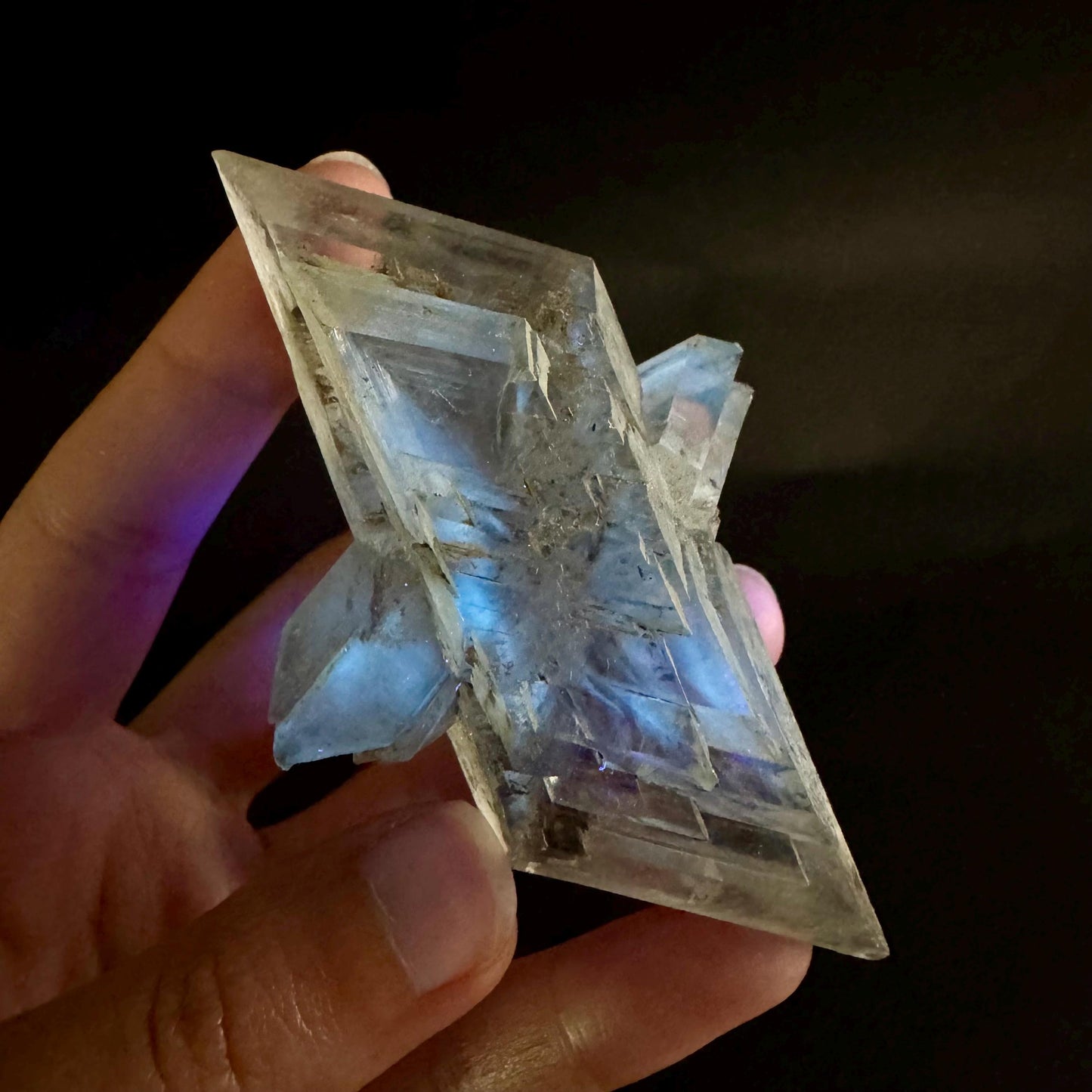 Hourglass Selenite | Phosphorescent UV Reactive Gypsum Crystal from Canada