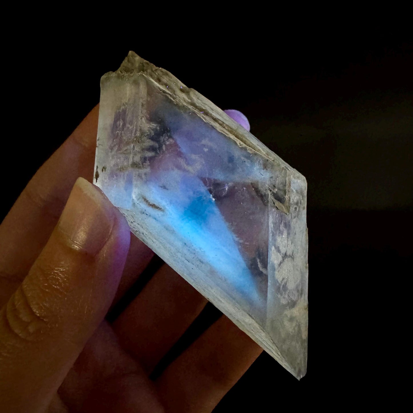 Hourglass Selenite | Phosphorescent UV Reactive Gypsum Crystal from Canada