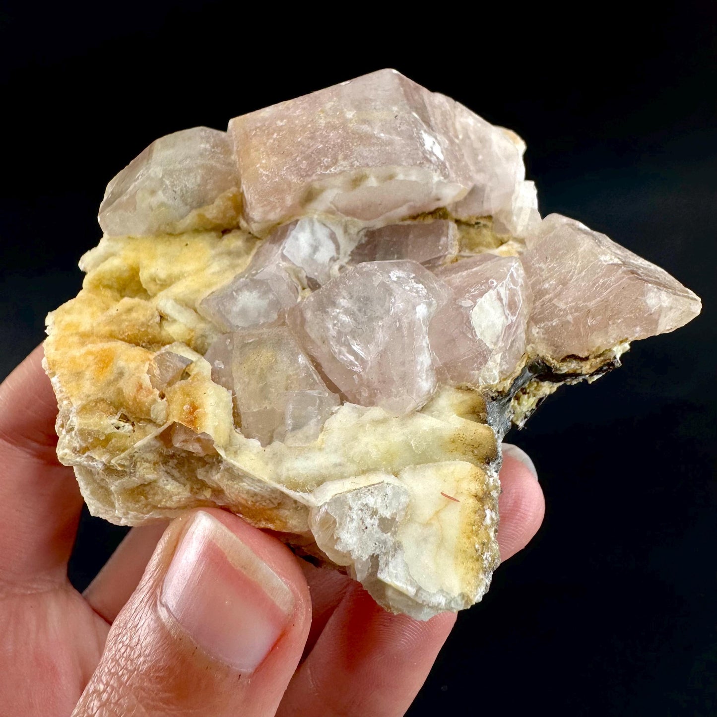 Pink Fluorapatite on Albite | UV reactive crystal, rare mineral specimen from Pakistan