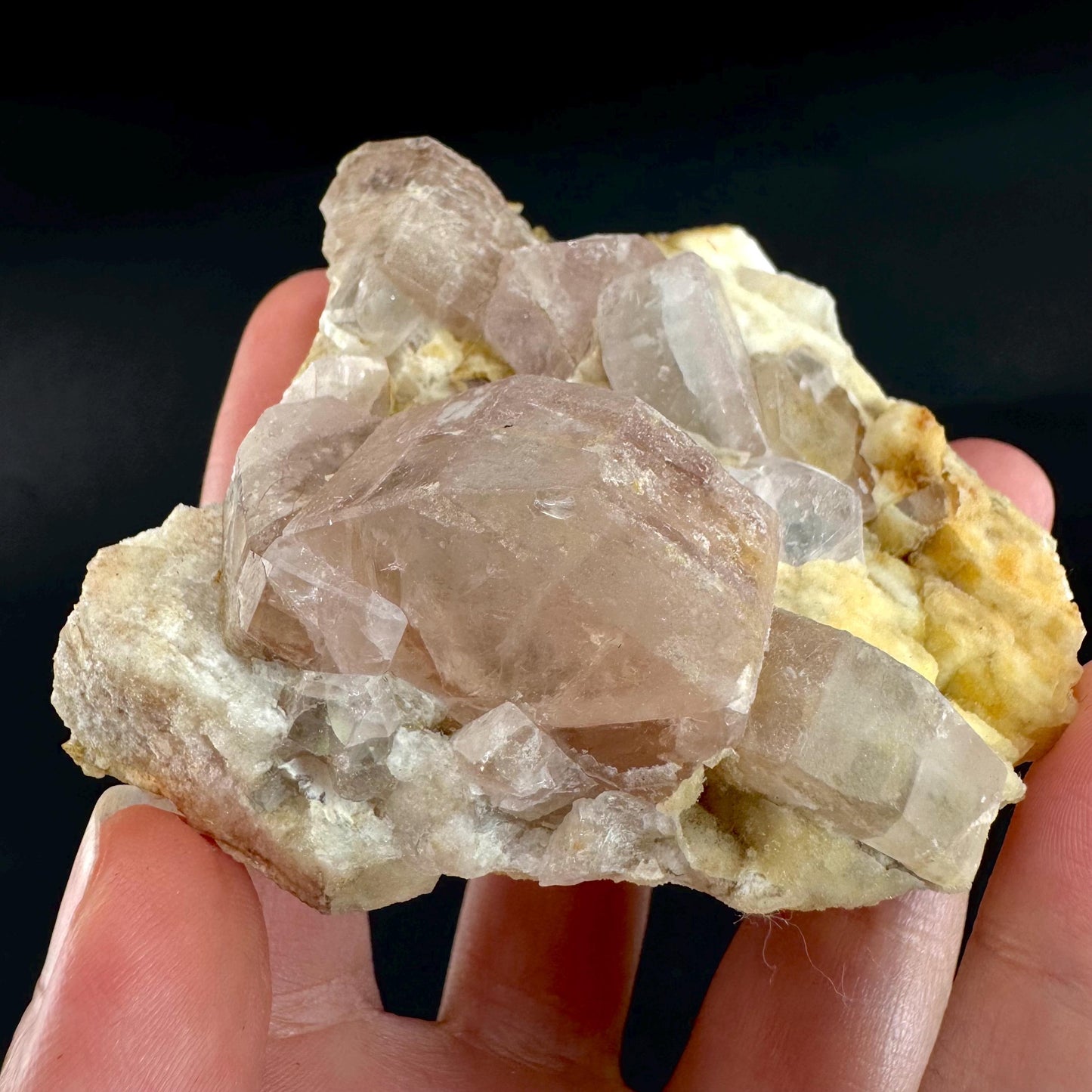 Pink Fluorapatite on Albite | UV reactive crystal, rare mineral specimen from Pakistan
