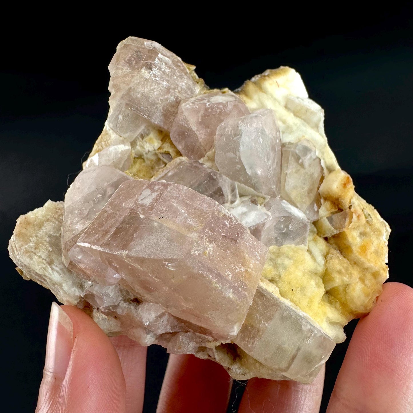Pink Fluorapatite on Albite | UV reactive crystal, rare mineral specimen from Pakistan