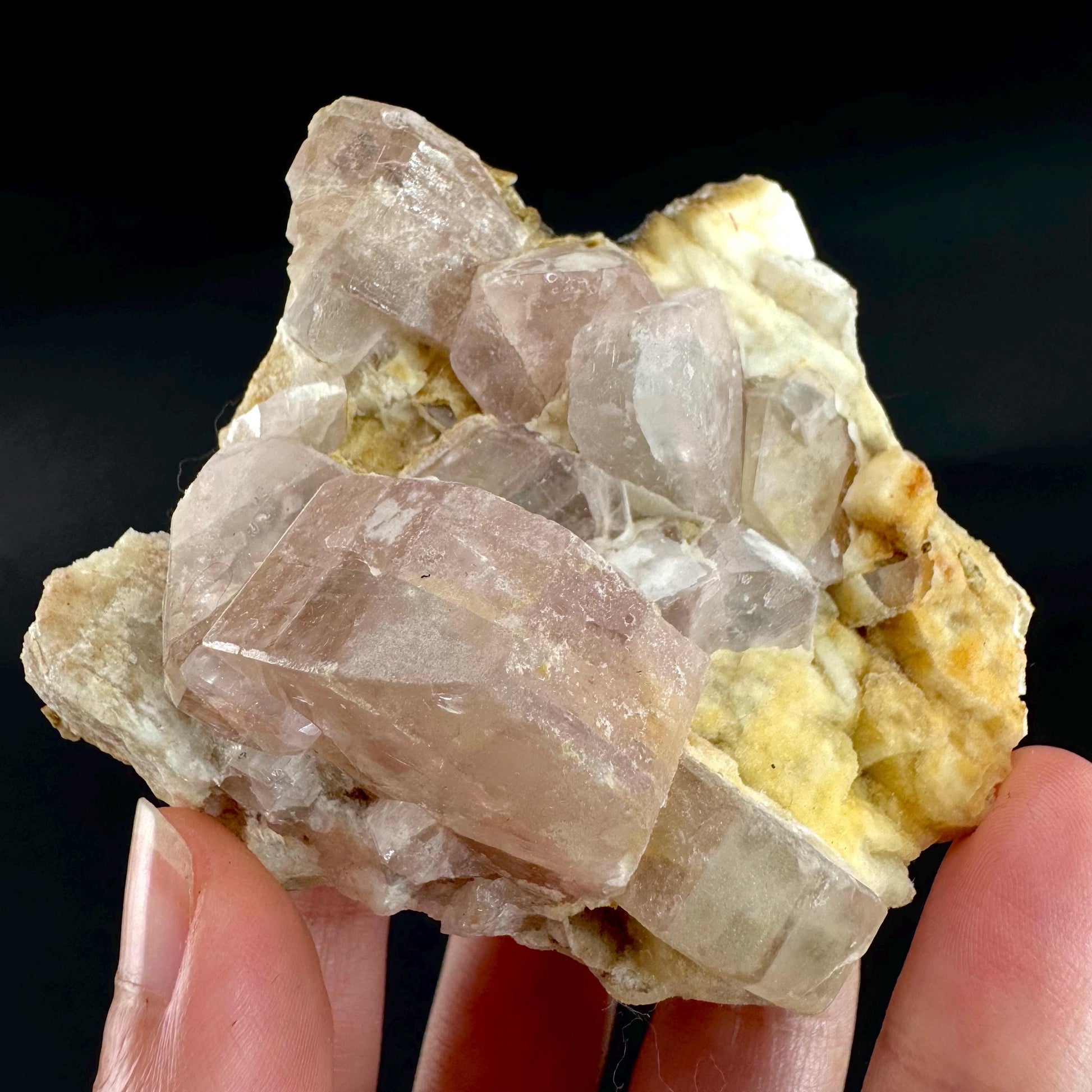 Pink Fluorapatite on Albite | UV reactive crystal, rare mineral specimen from Pakistan