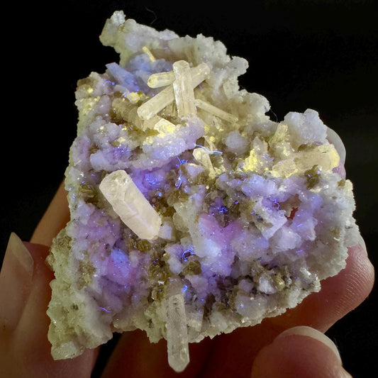 Pink Fluorapatite on Albite | UV reactive crystal, rare mineral specimen from Pakistan