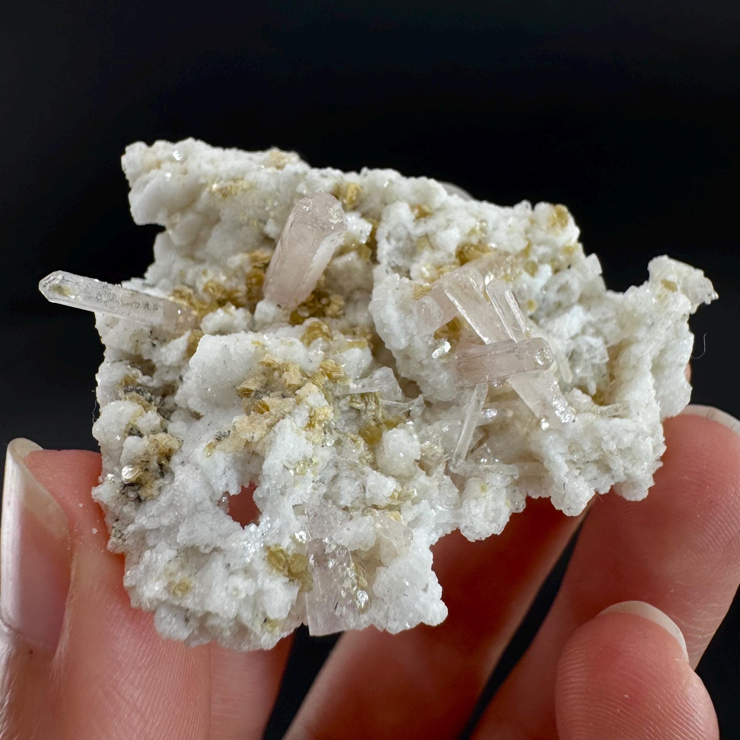 Pink Fluorapatite on Albite | UV reactive crystal, rare mineral specimen from Pakistan
