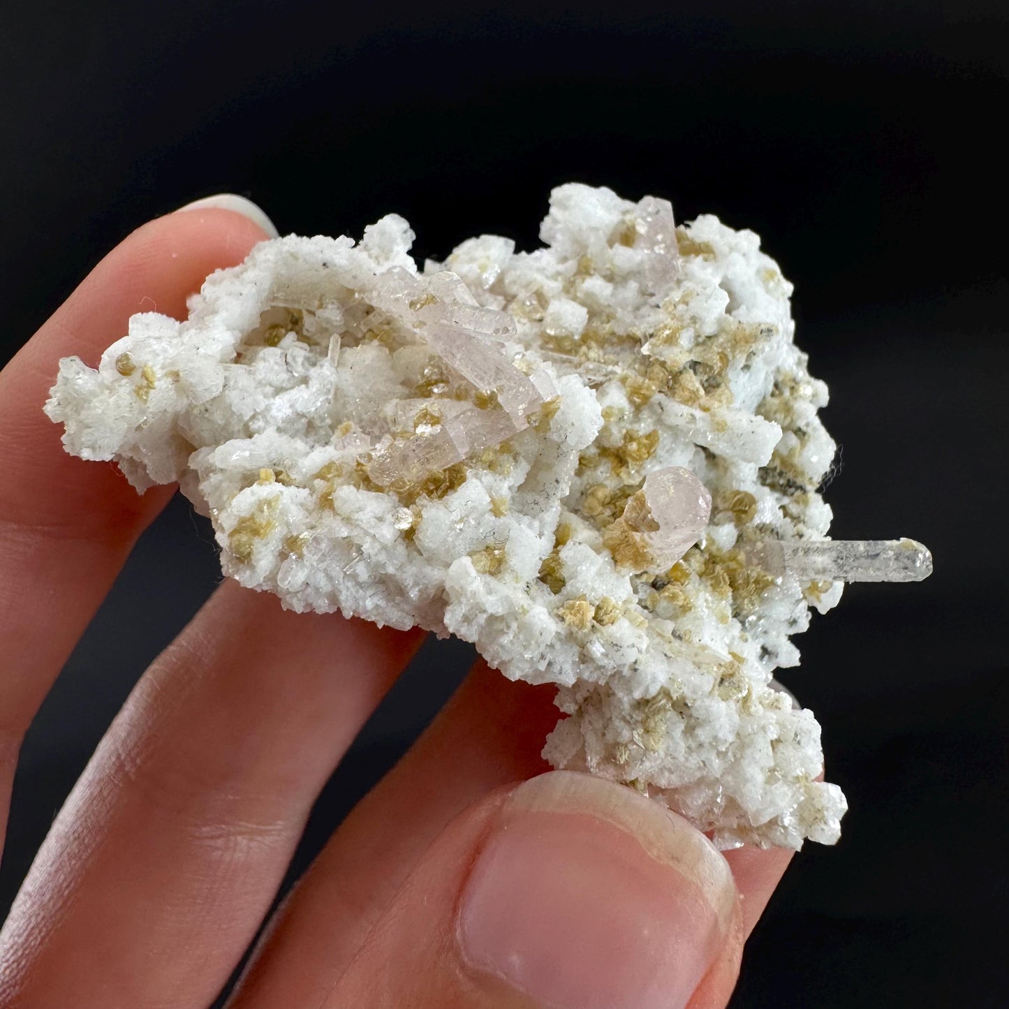 Pink Fluorapatite on Albite | UV reactive crystal, rare mineral specimen from Pakistan
