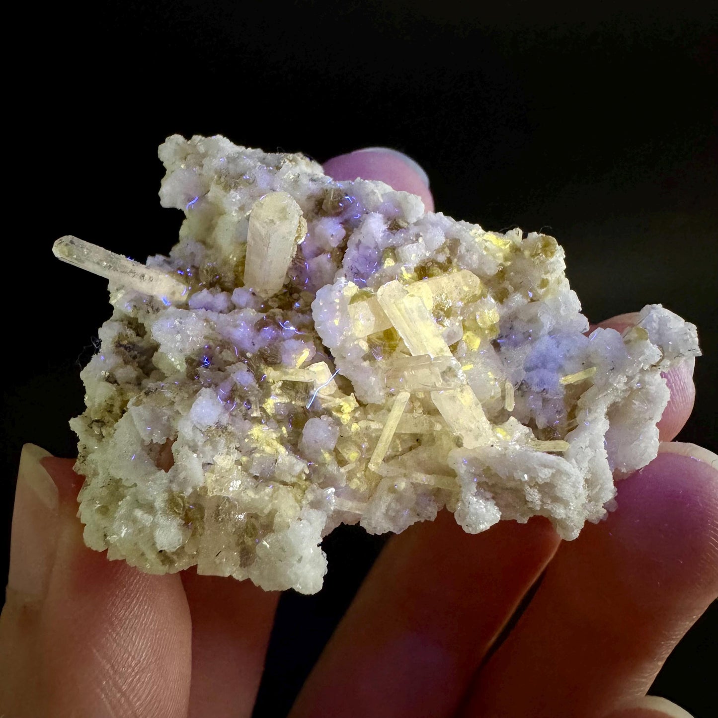 Pink Fluorapatite on Albite | UV reactive crystal, rare mineral specimen from Pakistan
