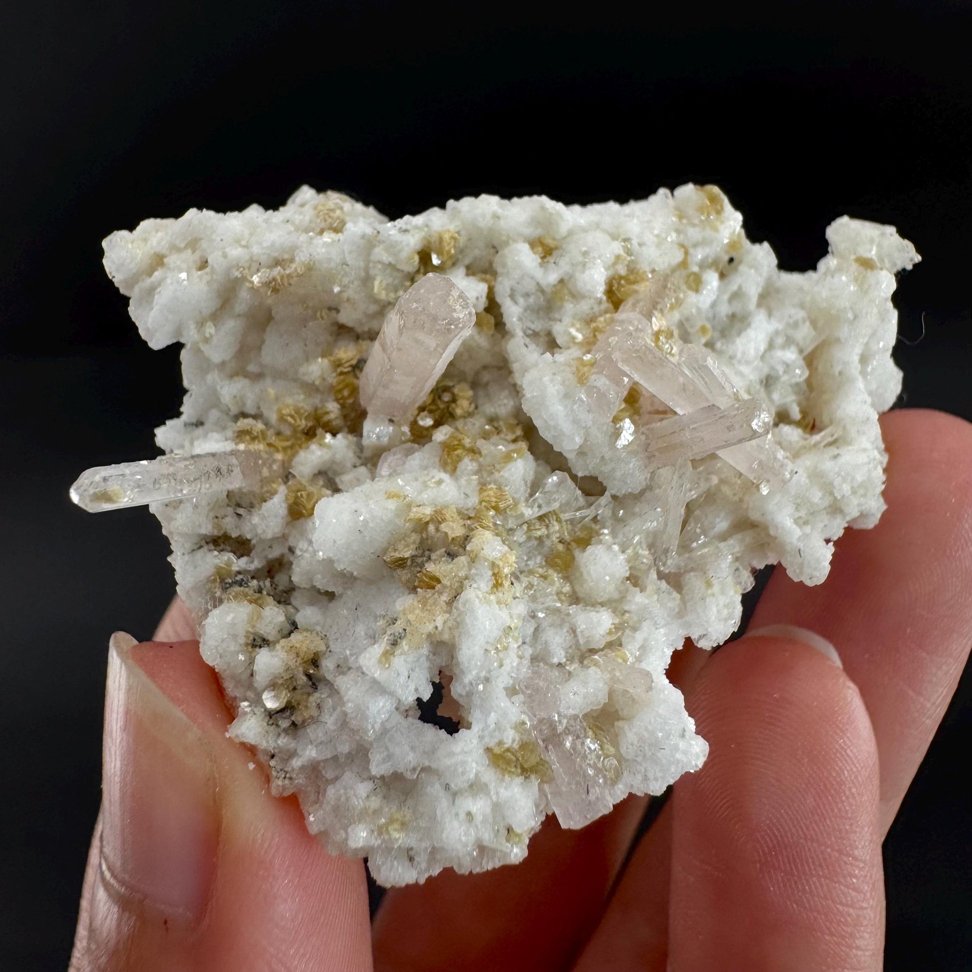 Pink Fluorapatite on Albite | UV reactive crystal, rare mineral specimen from Pakistan