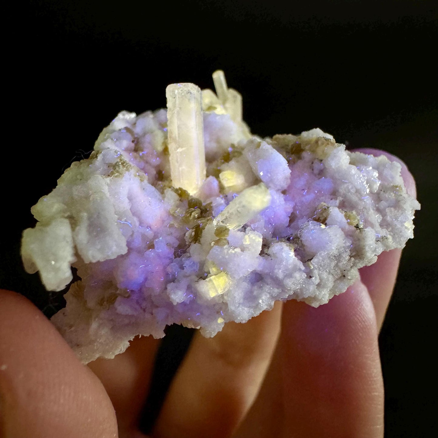 Pink Fluorapatite on Albite | UV reactive crystal, rare mineral specimen from Pakistan