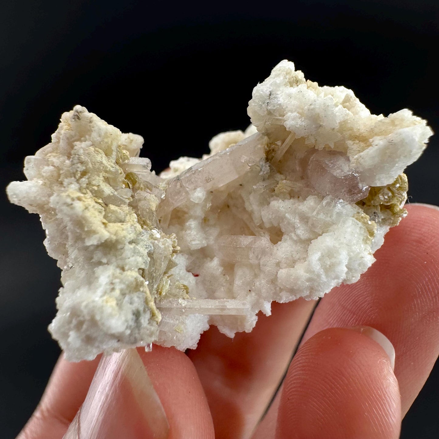 Pink Fluorapatite on Albite | UV reactive crystal, rare mineral specimen from Pakistan