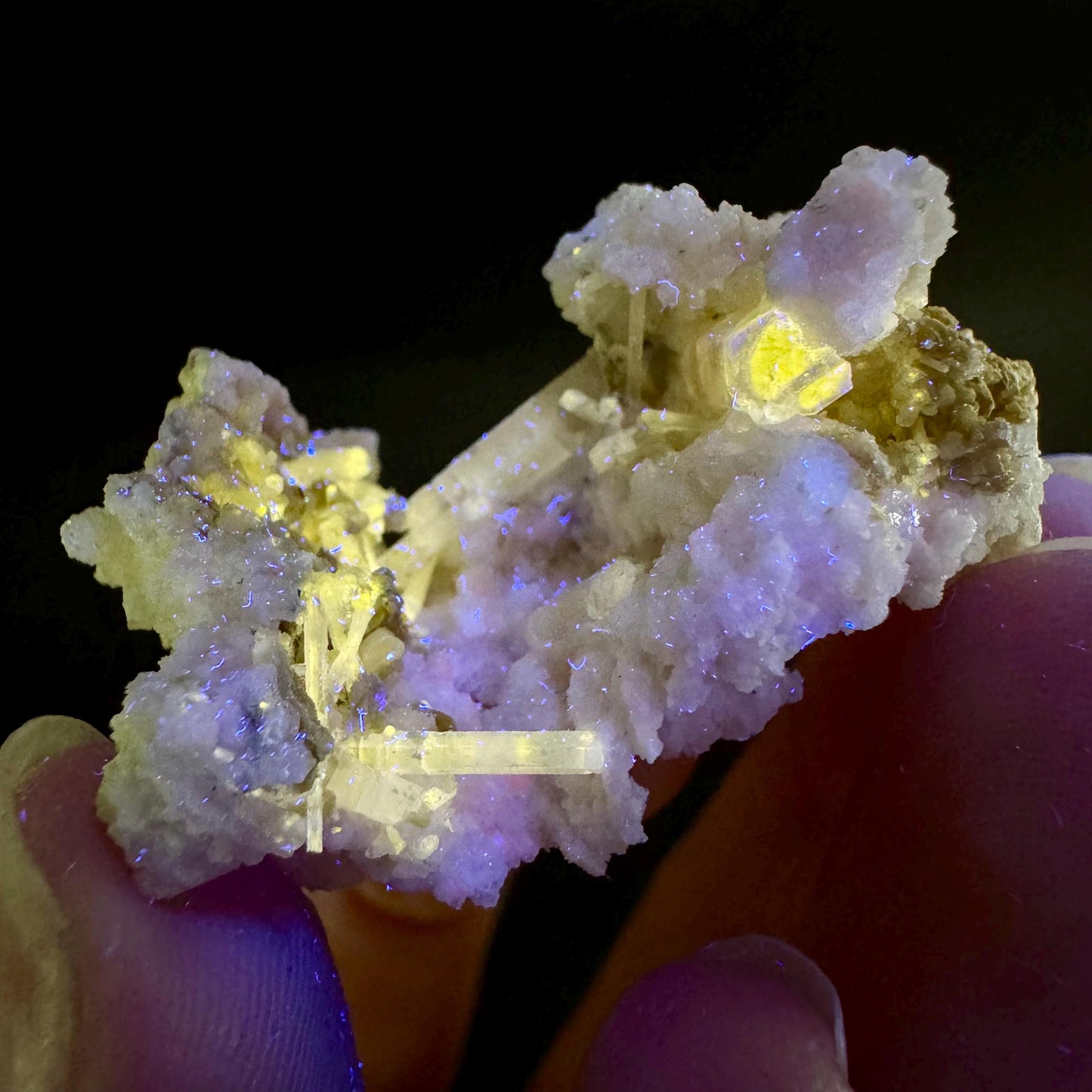 Pink Fluorapatite on Albite | UV reactive crystal, rare mineral specimen from Pakistan