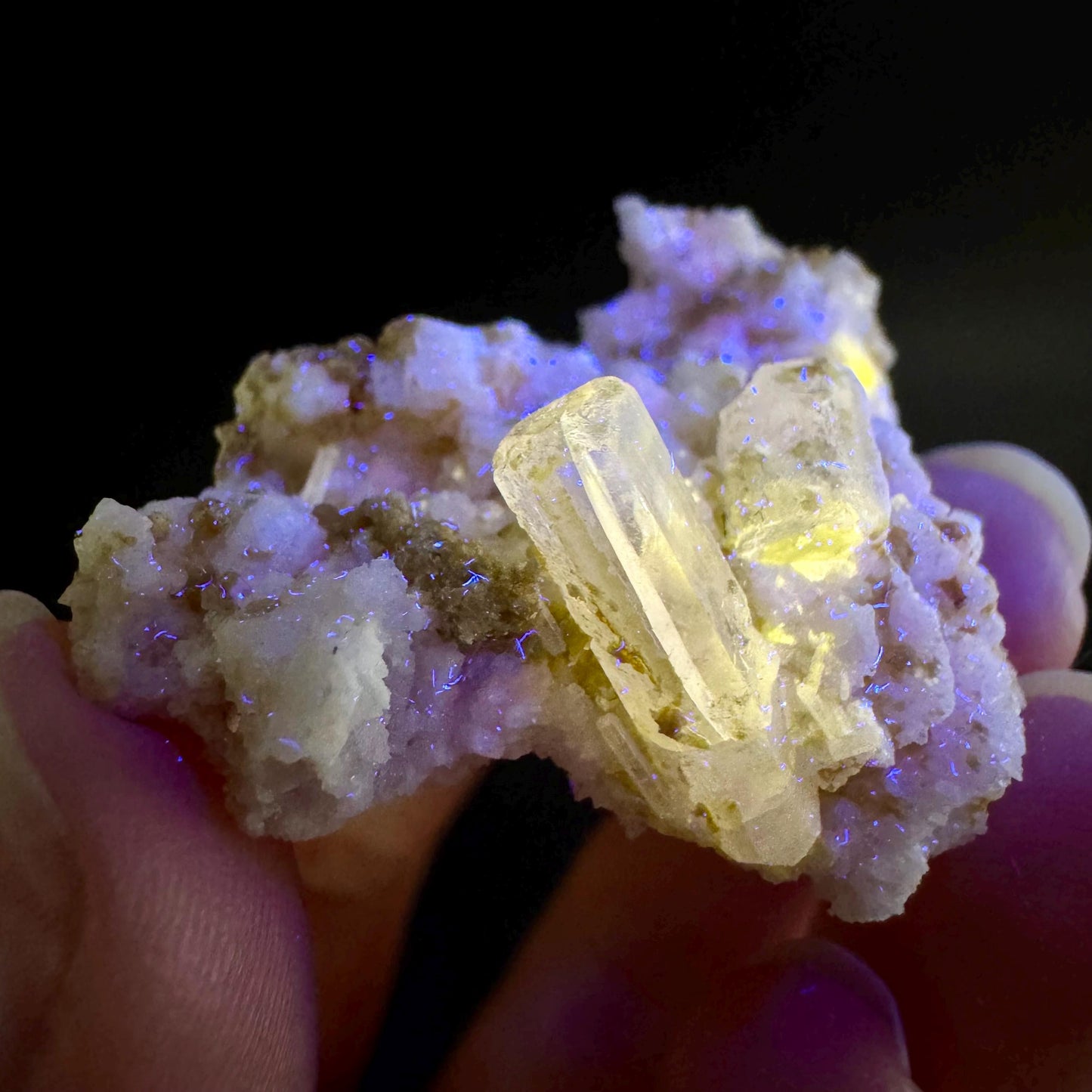Pink Fluorapatite on Albite | UV reactive crystal, rare mineral specimen from Pakistan