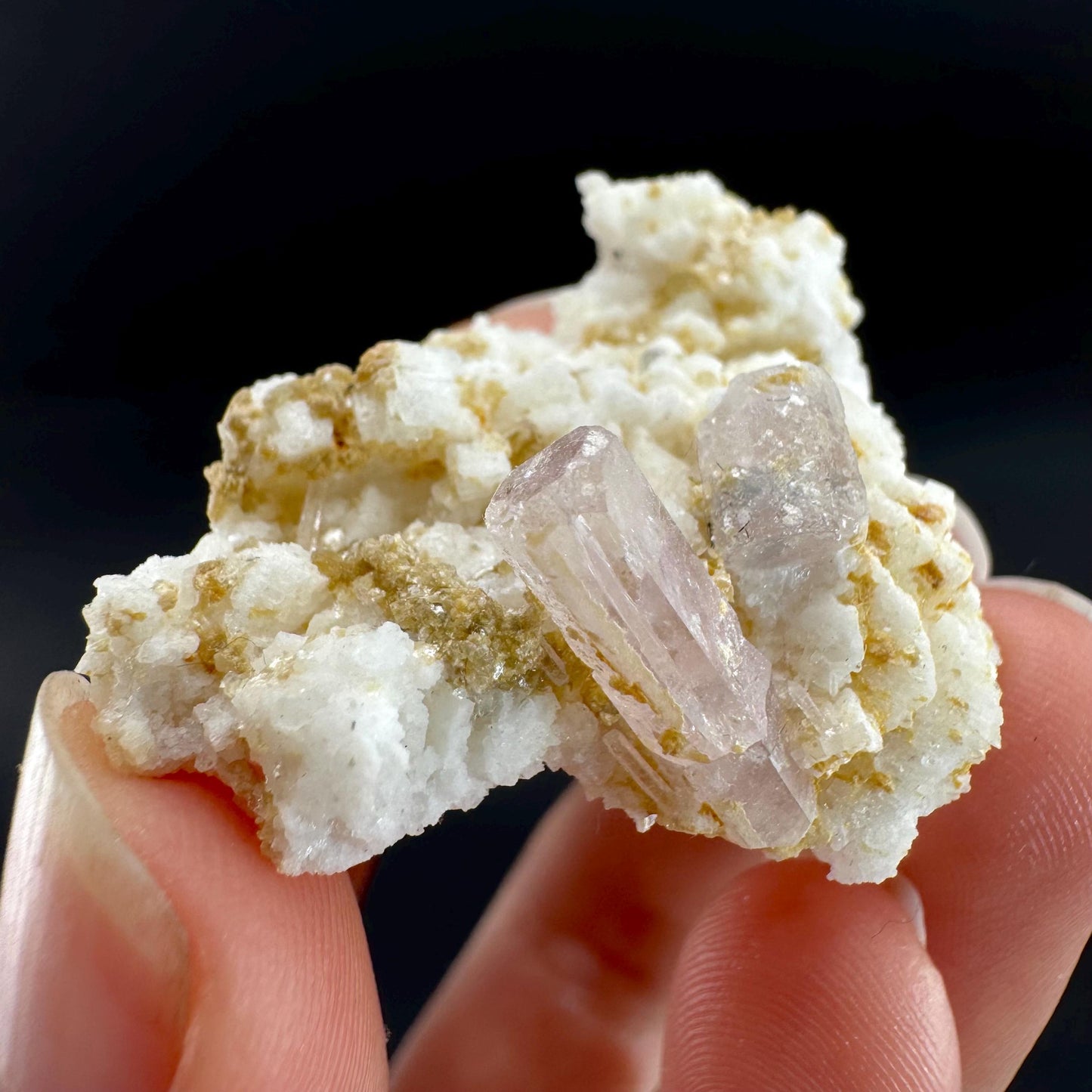 Pink Fluorapatite on Albite | UV reactive crystal, rare mineral specimen from Pakistan