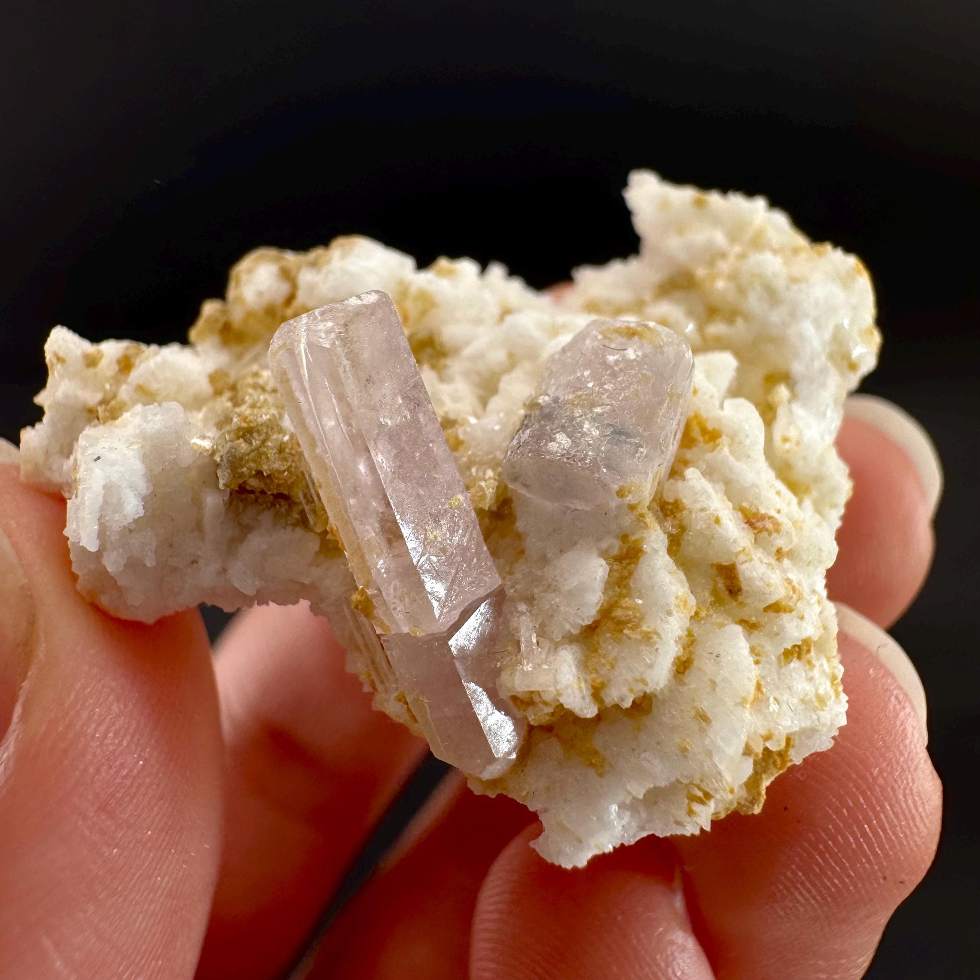 Pink Fluorapatite on Albite | UV reactive crystal, rare mineral specimen from Pakistan