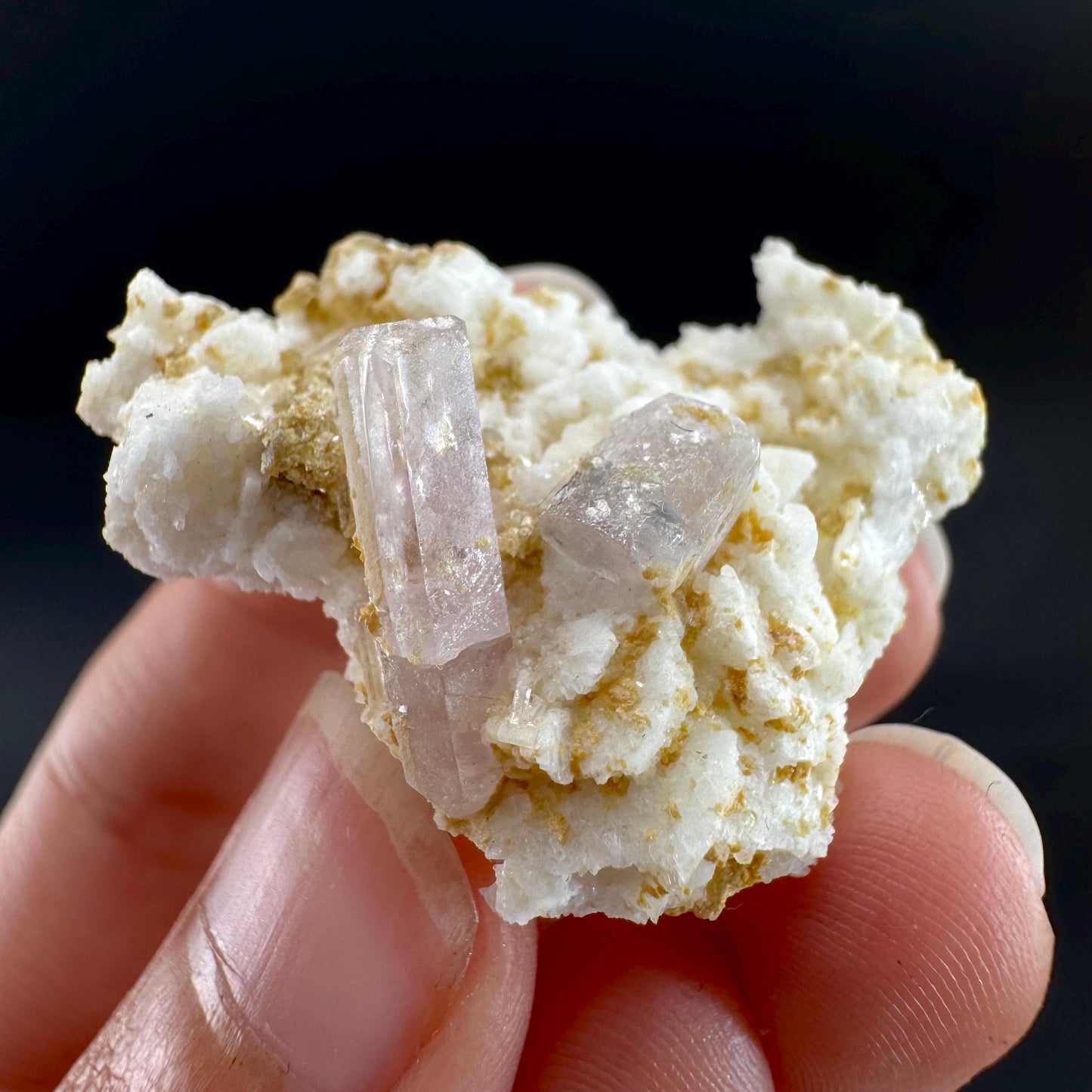 Pink Fluorapatite on Albite | UV reactive crystal, rare mineral specimen from Pakistan