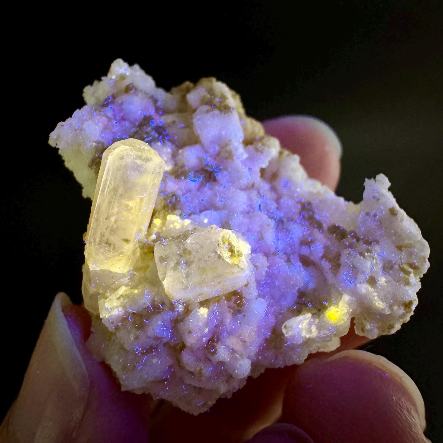Pink Fluorapatite on Albite | UV reactive crystal, rare mineral specimen from Pakistan
