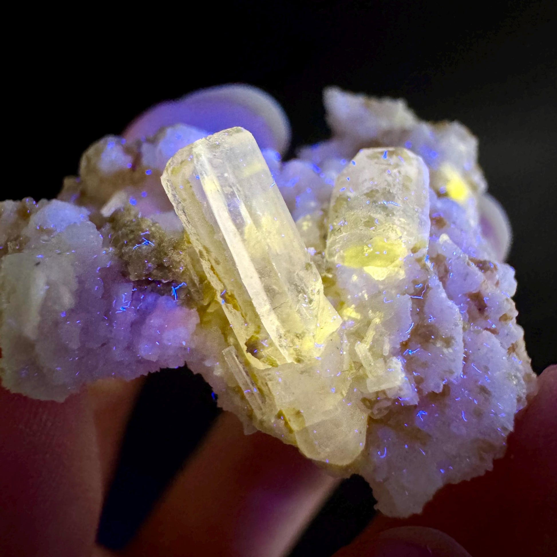 Pink Fluorapatite on Albite | UV reactive crystal, rare mineral specimen from Pakistan