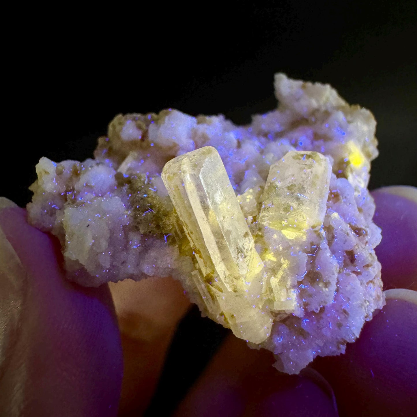 Pink Fluorapatite on Albite | UV reactive crystal, rare mineral specimen from Pakistan
