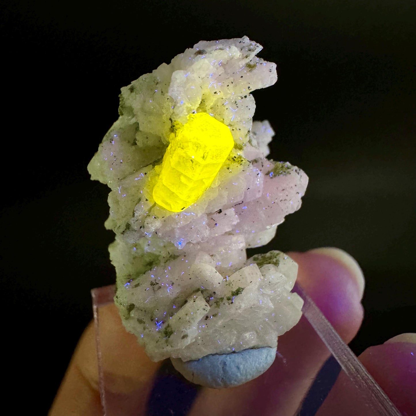 Pink Fluorapatite on Albite | UV reactive crystal, rare mineral specimen from Pakistan