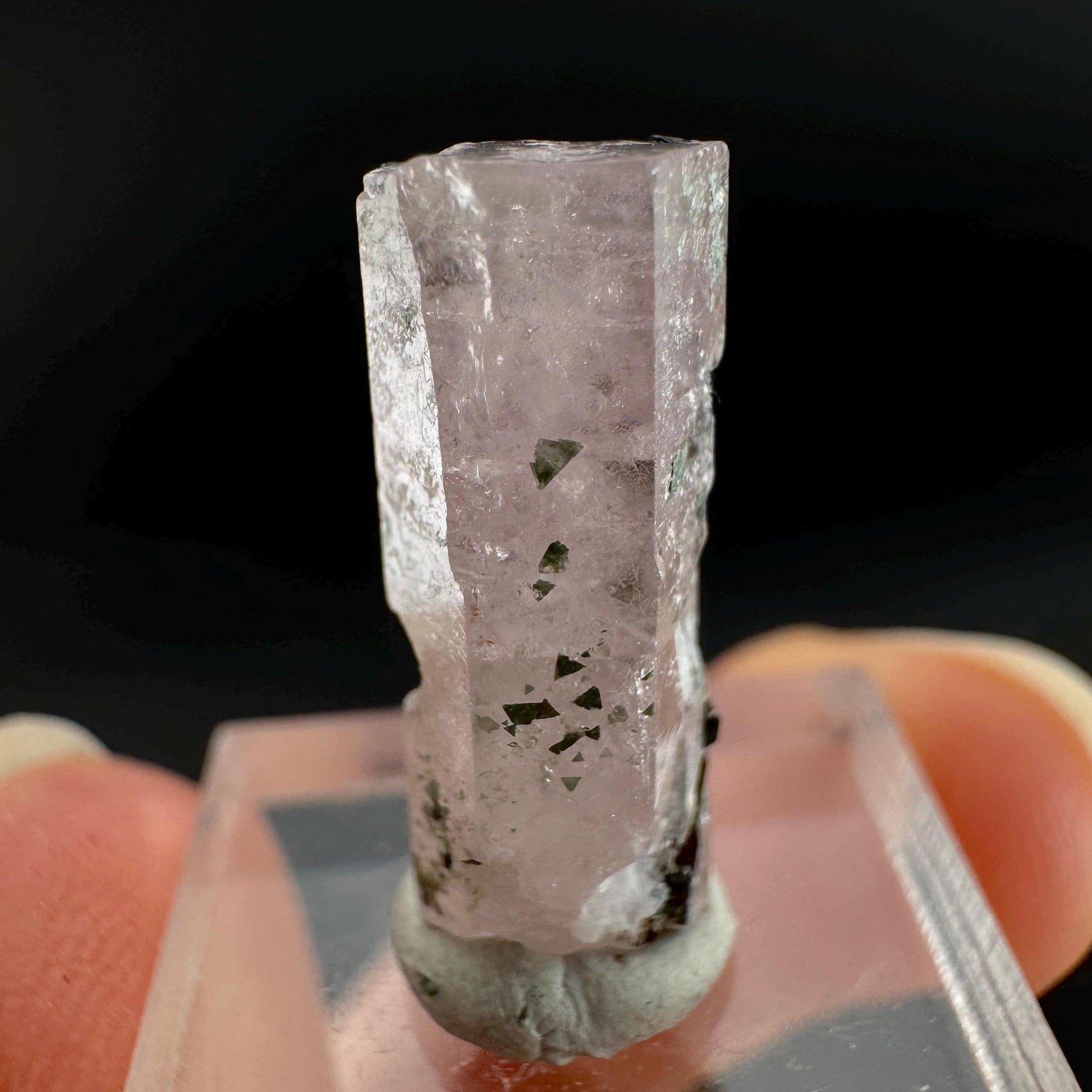 Pink Fluorapatite with Black Tourmaline | UV reactive crystal, rare mineral specimen from Pakistan