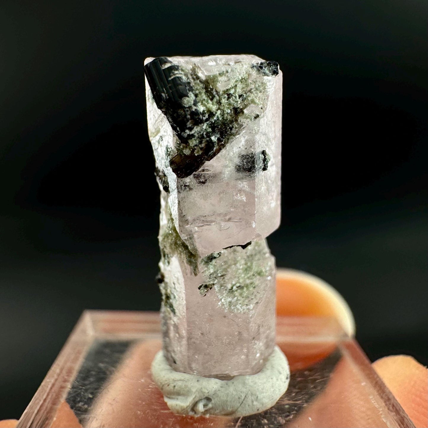 Pink Fluorapatite with Black Tourmaline | UV reactive crystal, rare mineral specimen from Pakistan