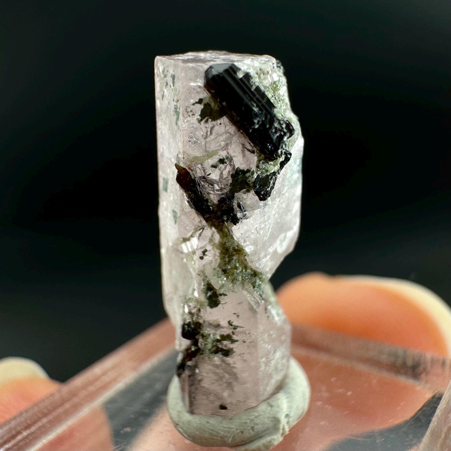 Pink Fluorapatite with Black Tourmaline | UV reactive crystal, rare mineral specimen from Pakistan