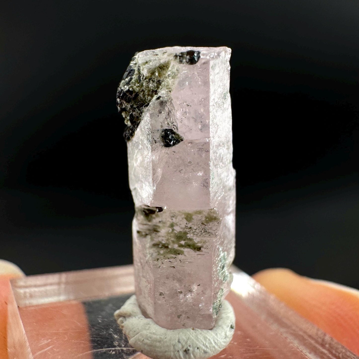 Pink Fluorapatite with Black Tourmaline | UV reactive crystal, rare mineral specimen from Pakistan