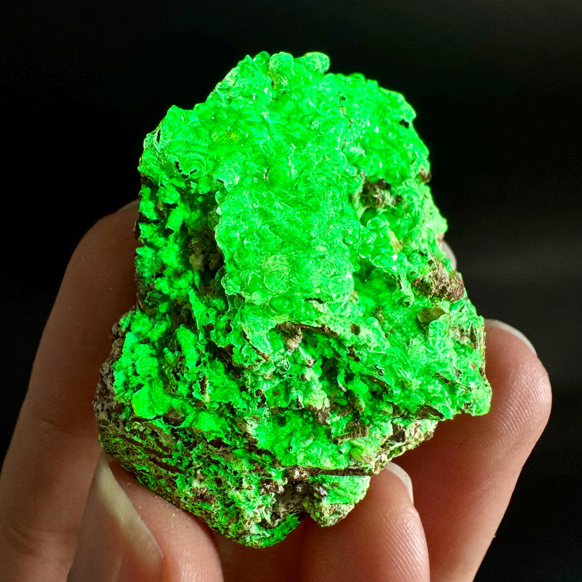 Hyalite Opal on Matrix | UV reactive crystal, green fluorescent mineral specimen from Namibia